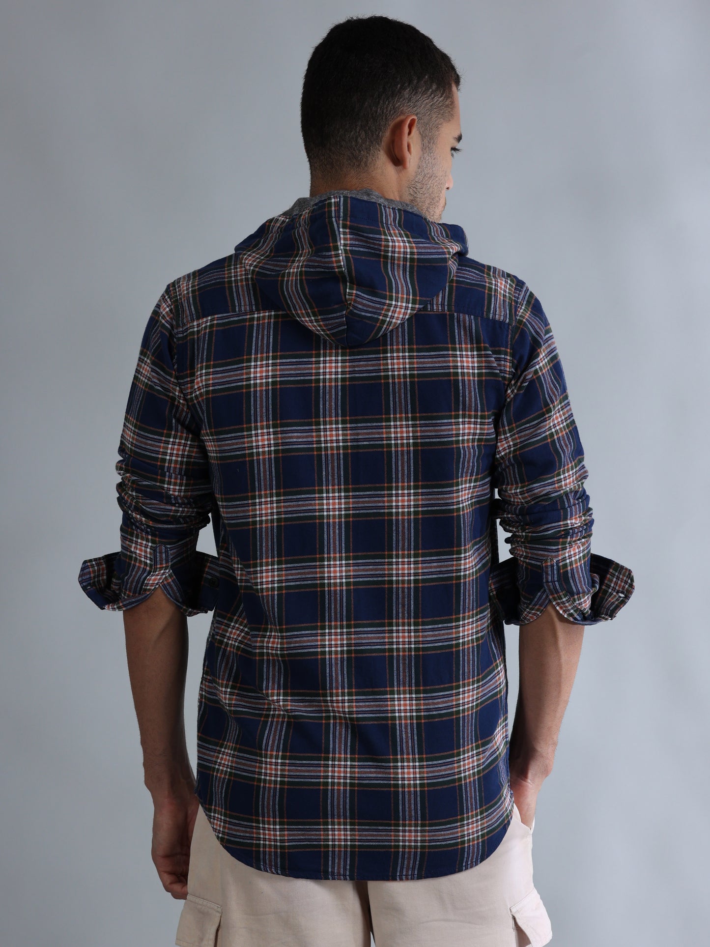 Freetown Navy Check Hoodie Shirt