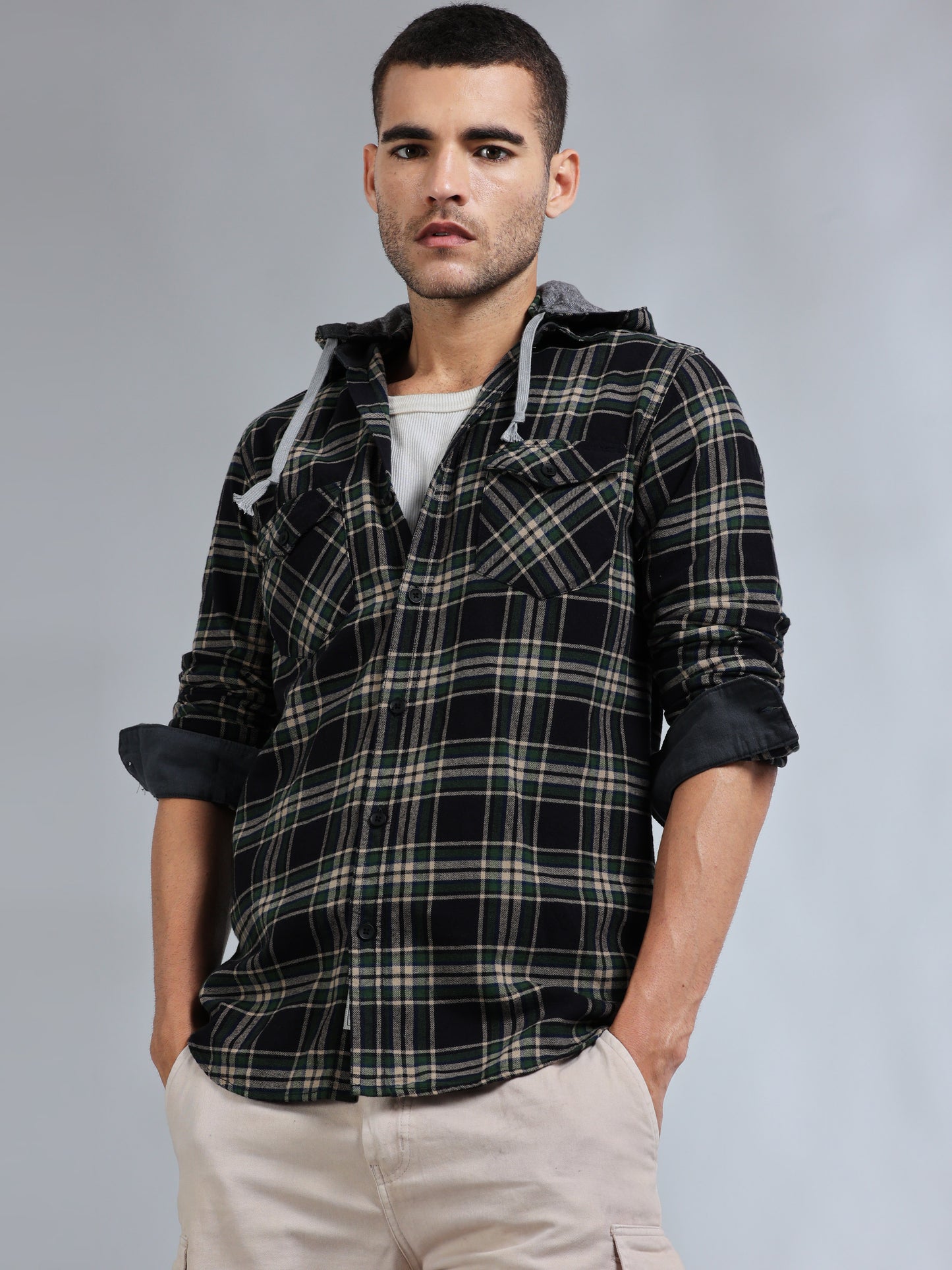 Freetown Black Green Check Hoodie Shirt