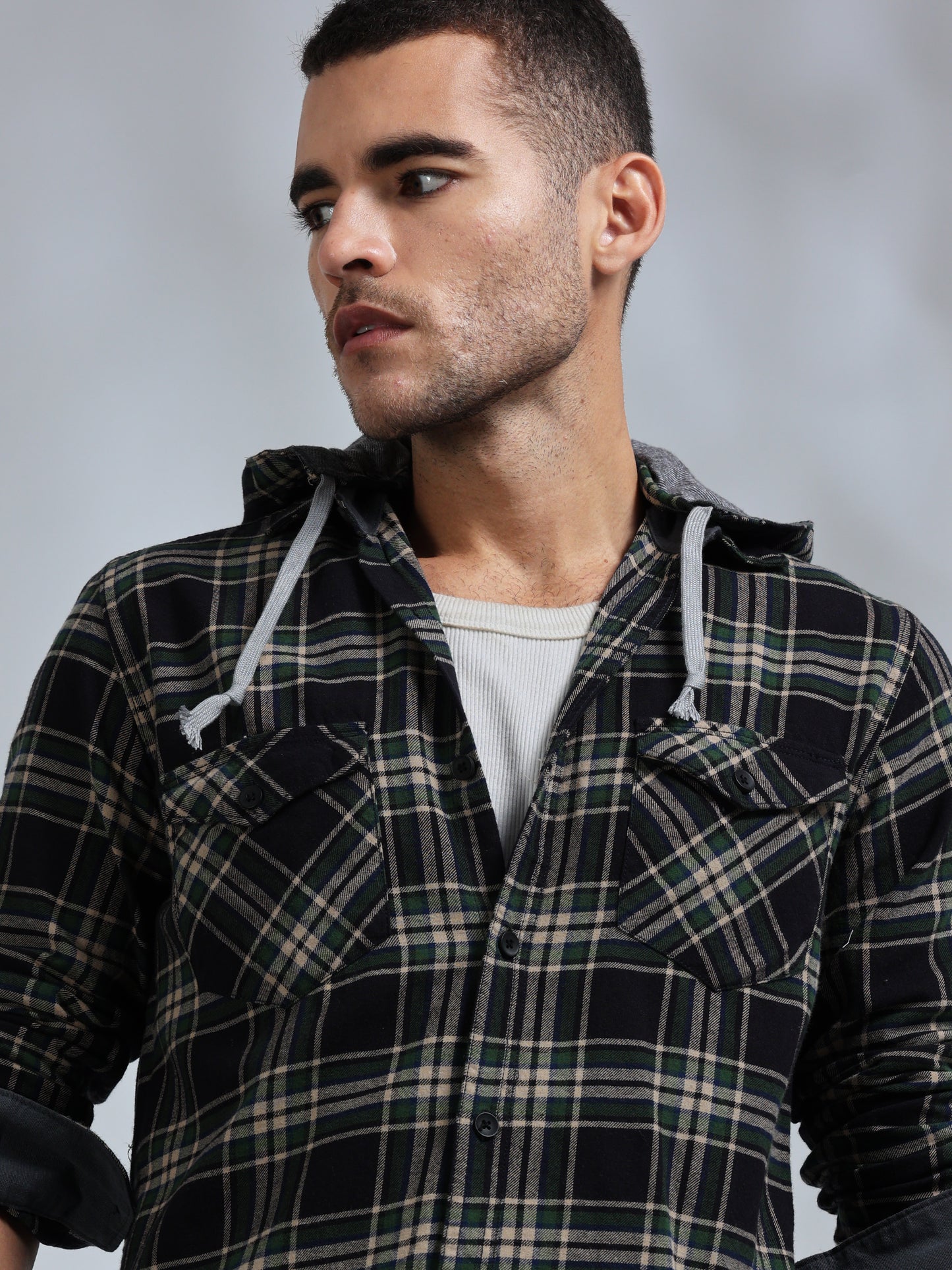 Freetown Black Green Check Hoodie Shirt