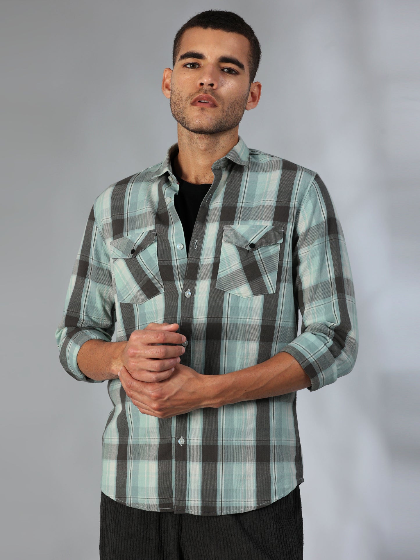 Phoenix Powder Blue Corduroy Check Shirt