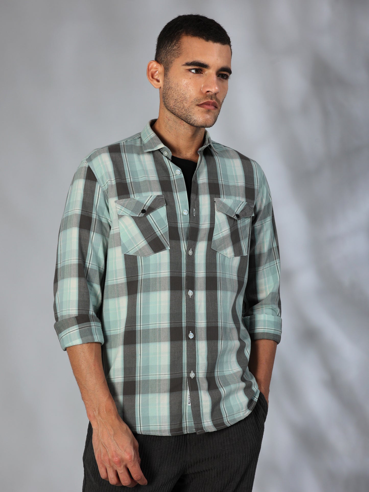 Phoenix Powder Blue Corduroy Check Shirt