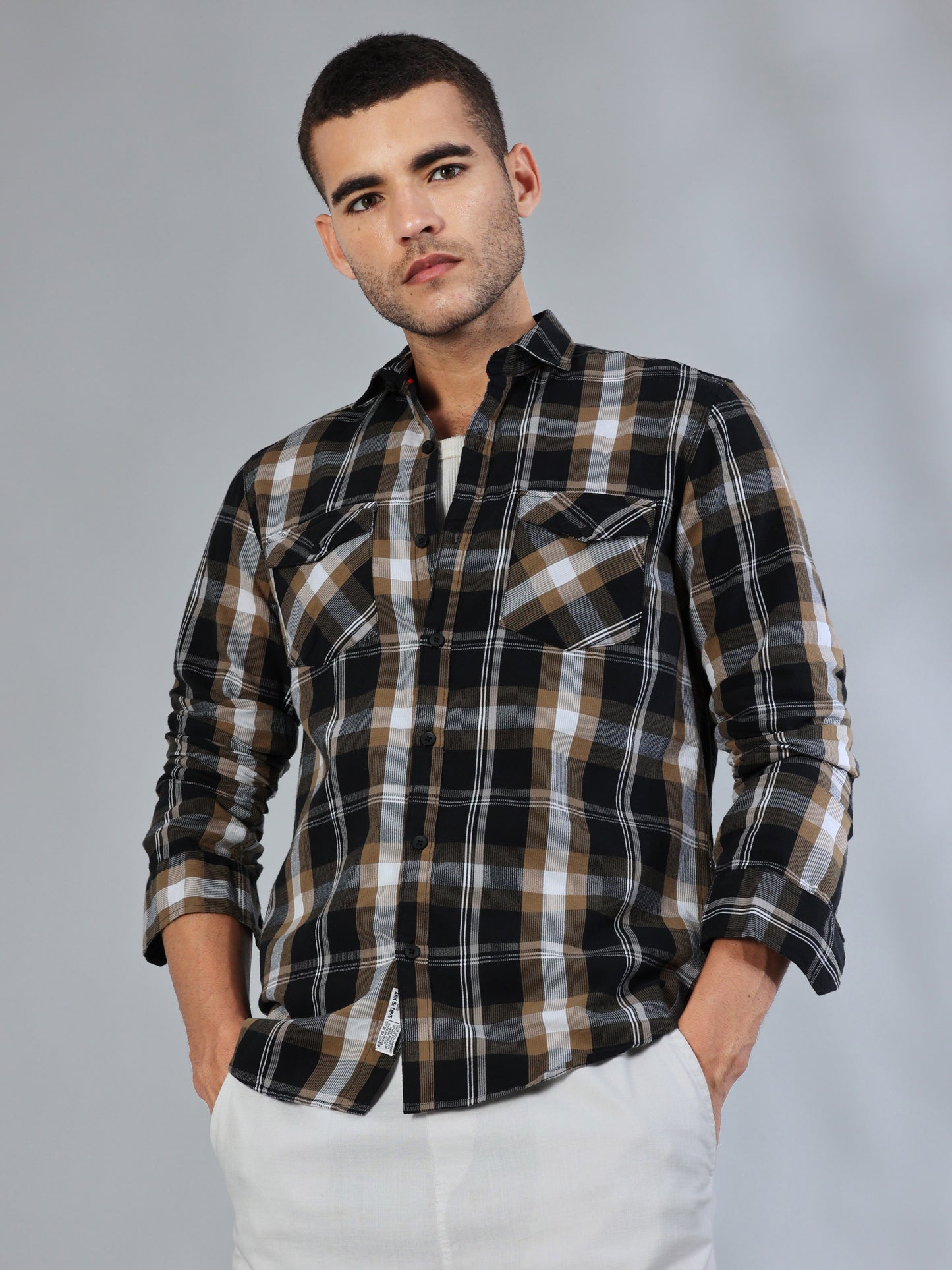 Phoenix Black Grey Corduroy Check Shirt