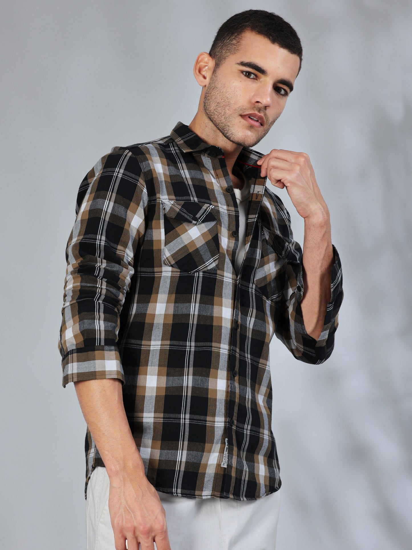 Phoenix Black Grey Corduroy Check Shirt