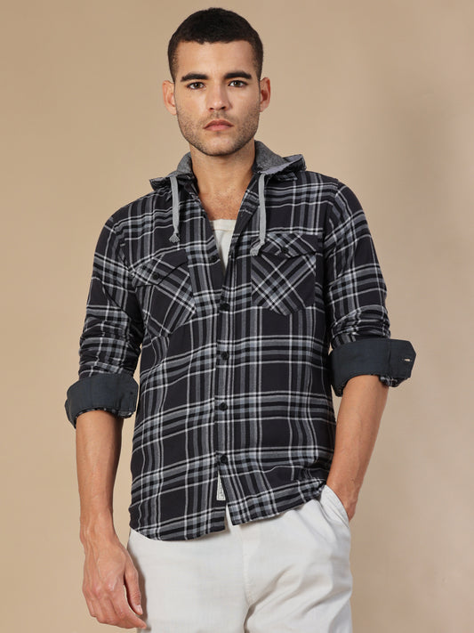 Freetown Black Grey Check Hoodie Shirt