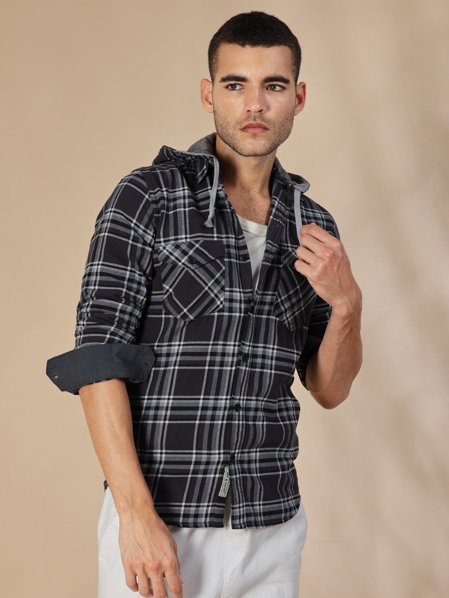 Freetown Black Grey Check Hoodie Shirt