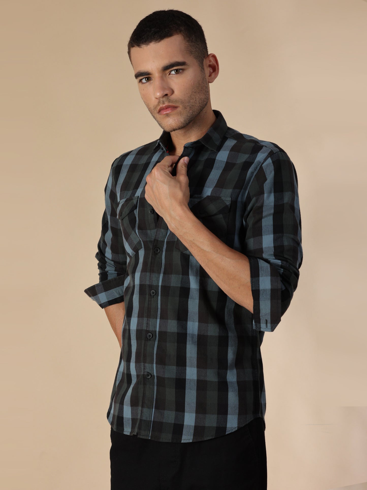 Phoenix Green Black Corduroy Check Shirt