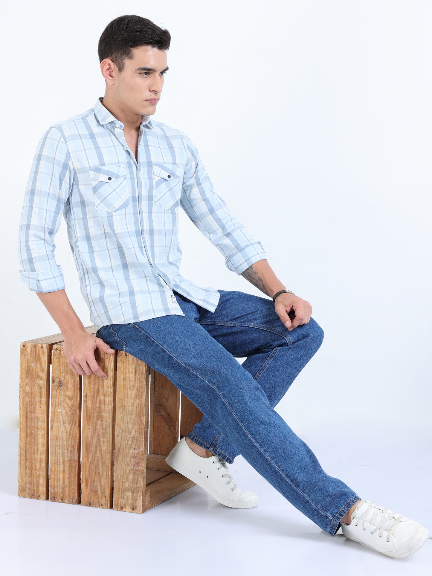 Phoenix Link Water Blue Check Shirt