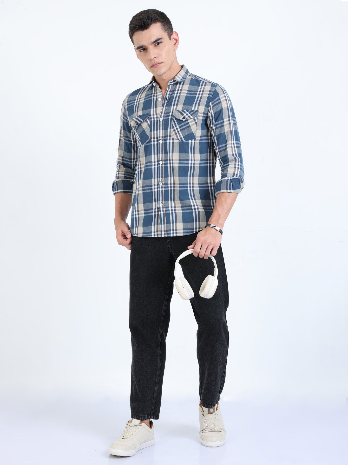 Phoenix Metalic Blue Check Shirt