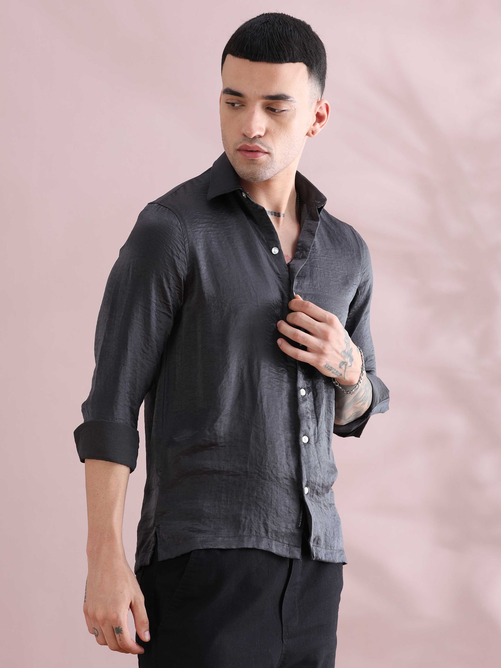 Grey Mens Solid Shirts