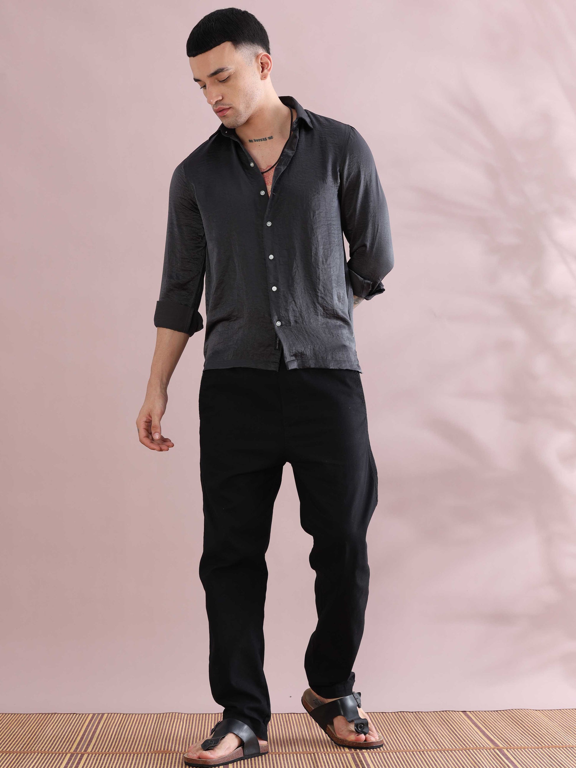 Grey Mens Solid Shirts