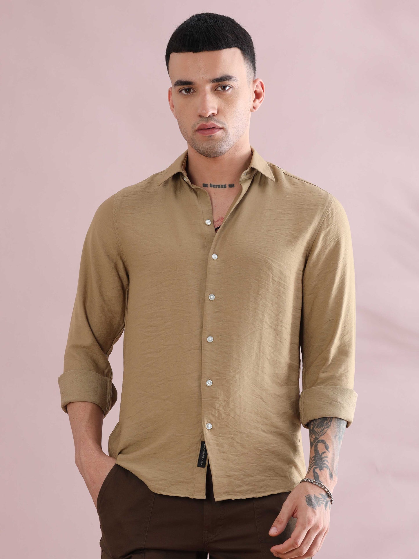 Khaki Solid Shirts Mens