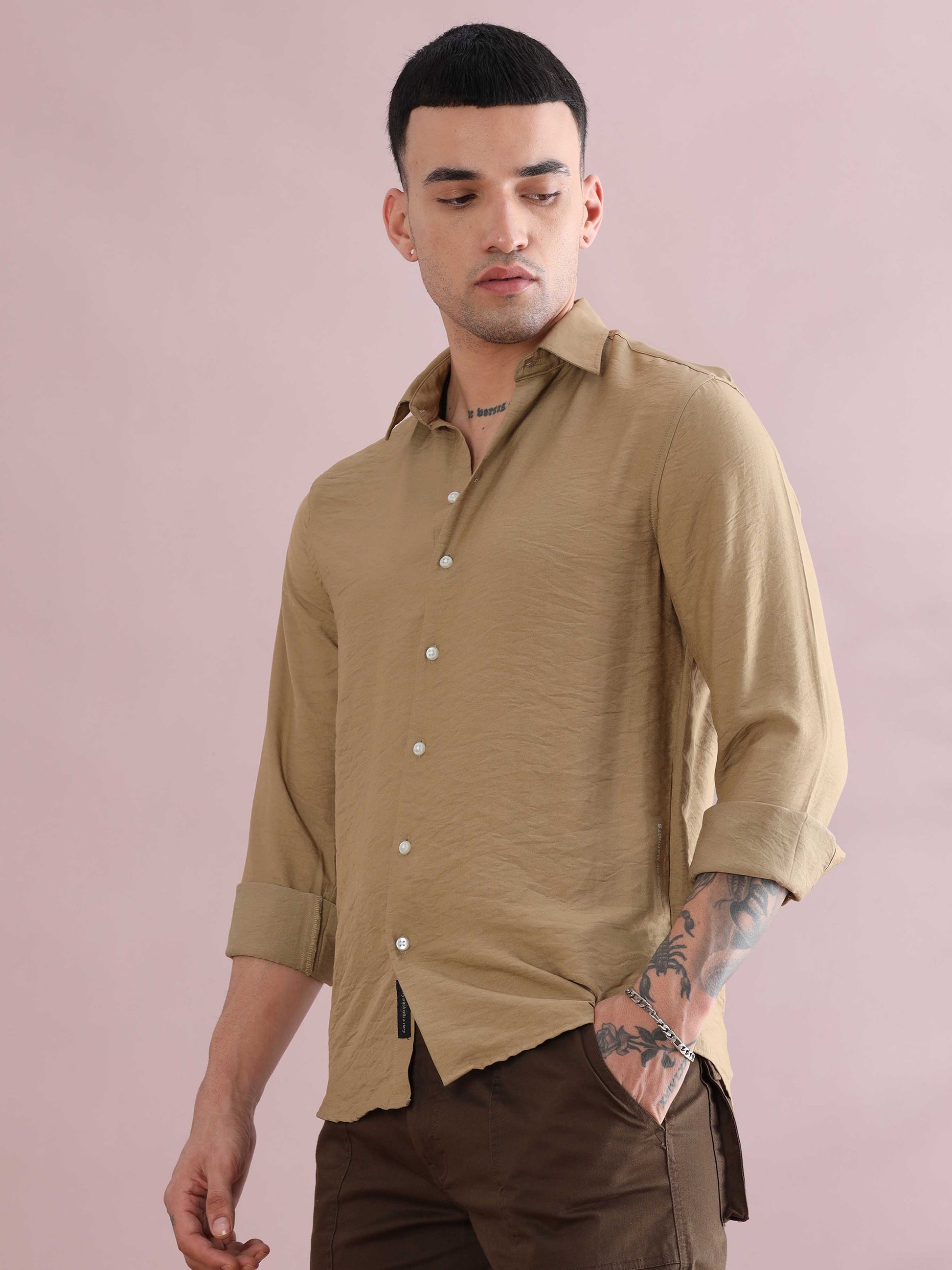 Khaki Solid Shirts Mens