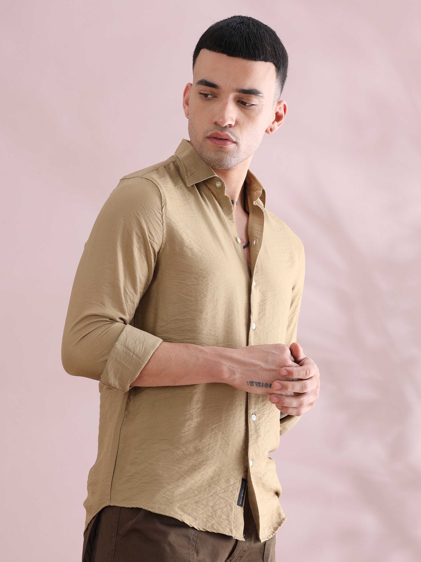 Khaki Solid Shirts Mens