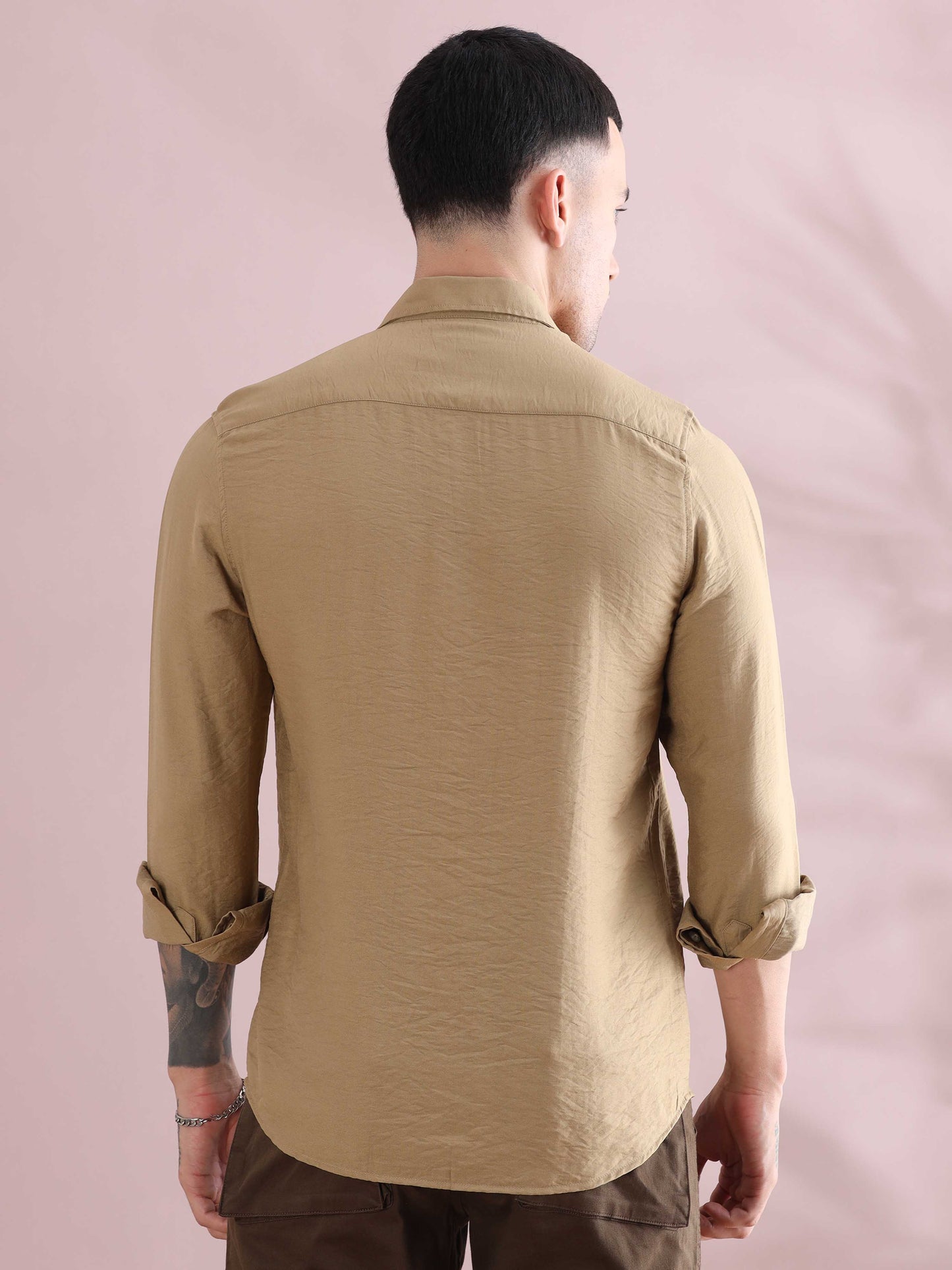 Khaki Solid Shirts Mens