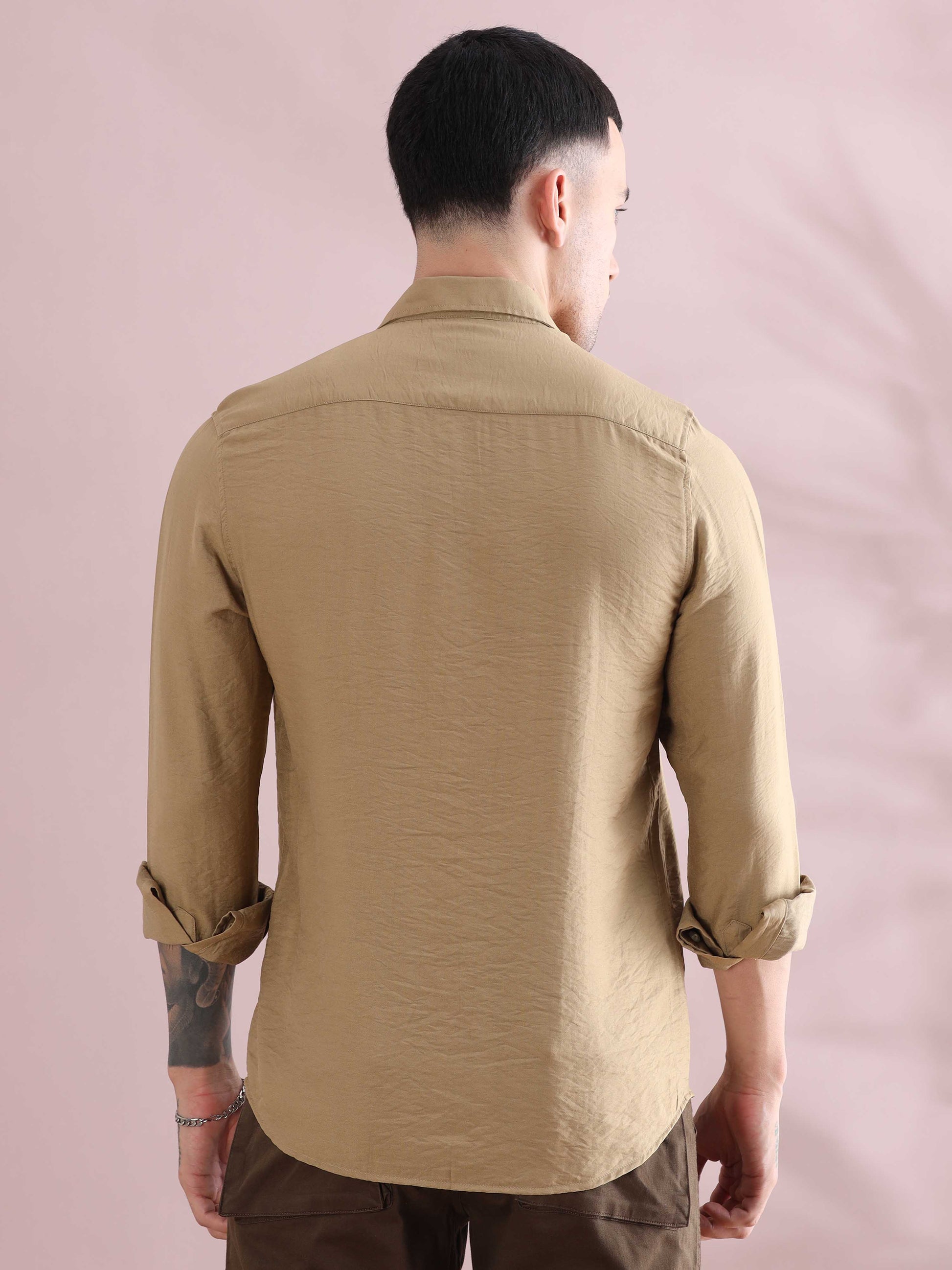 Khaki Solid Shirts Mens