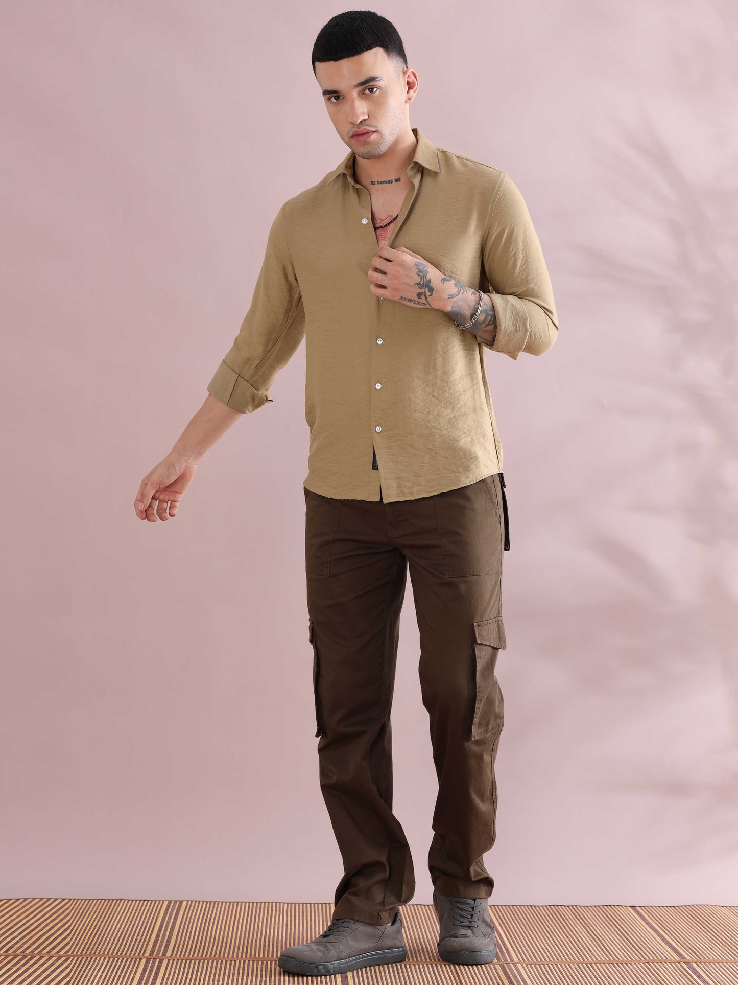 Khaki Solid Shirts Mens