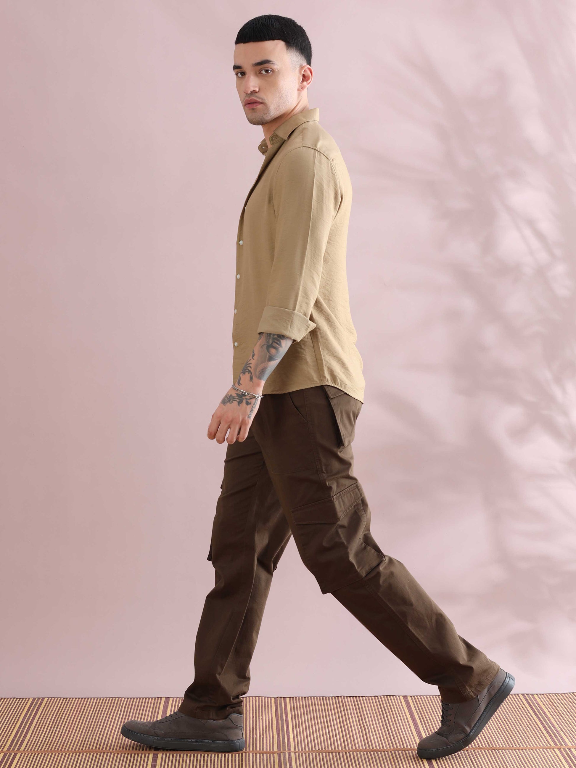 Khaki Solid Shirts Mens