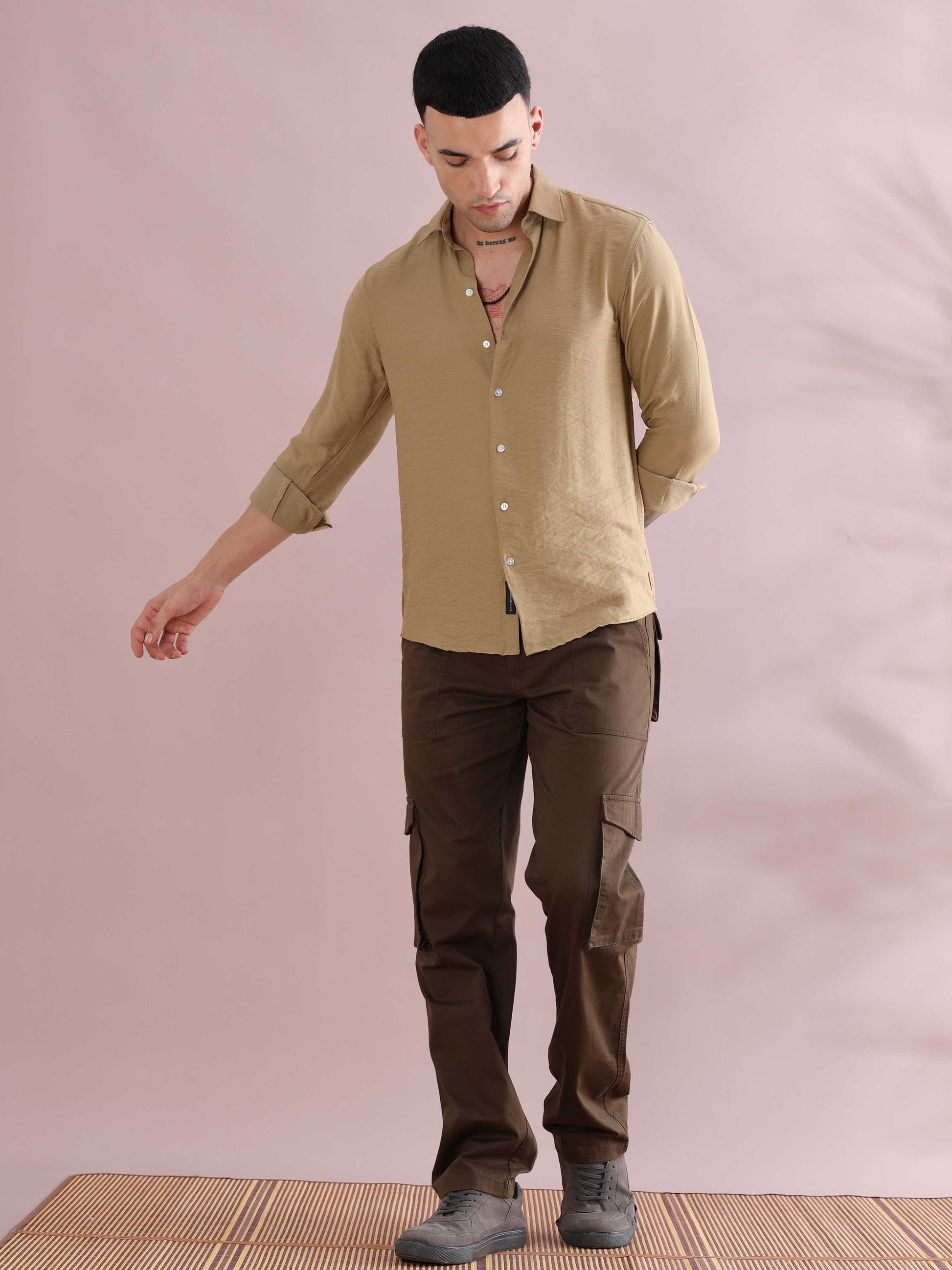 Khaki Solid Shirts Mens