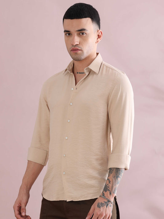 Cream Imported Solid Color Shirts Men