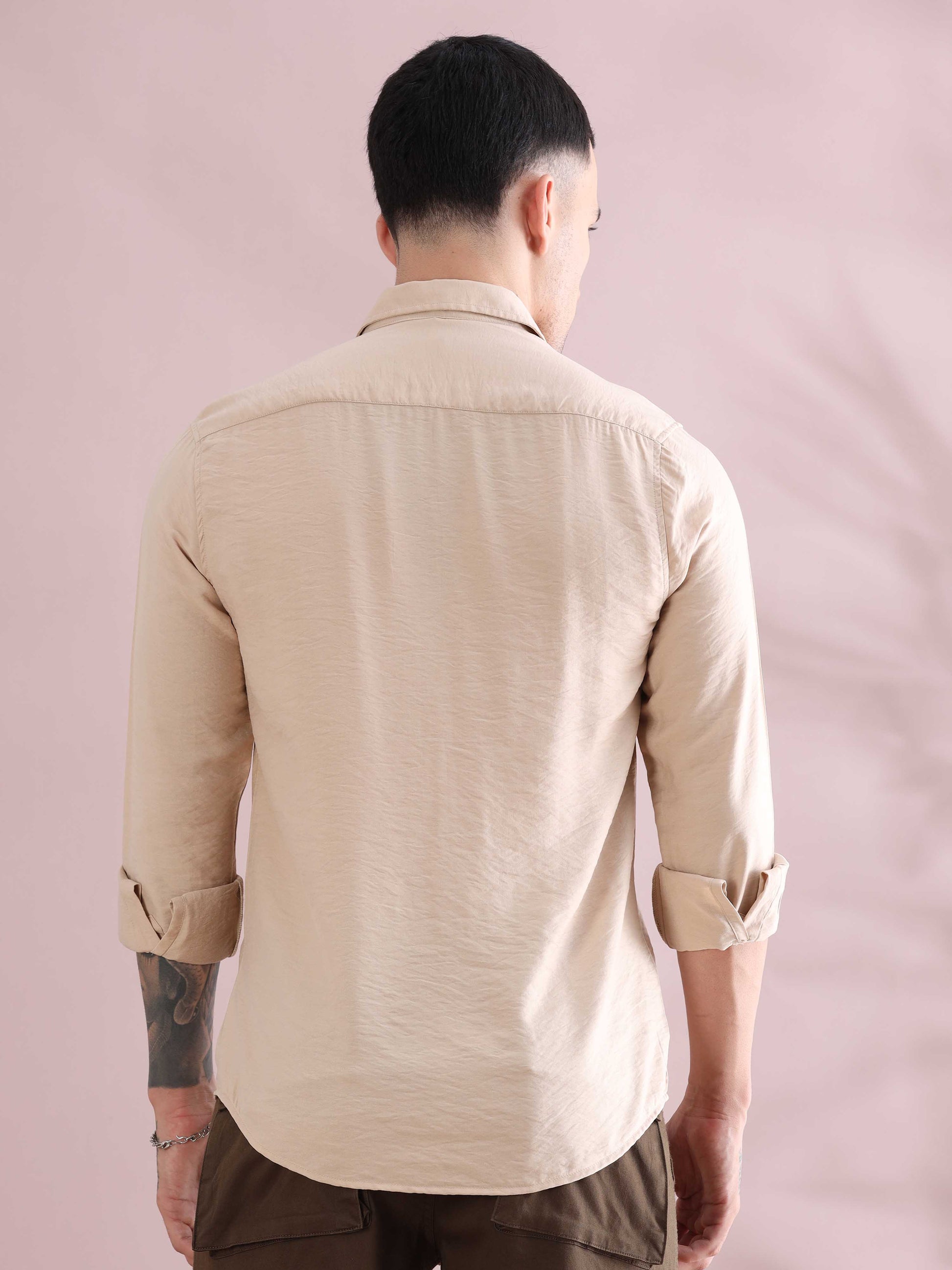 Cream Imported Solid Color Shirts Men