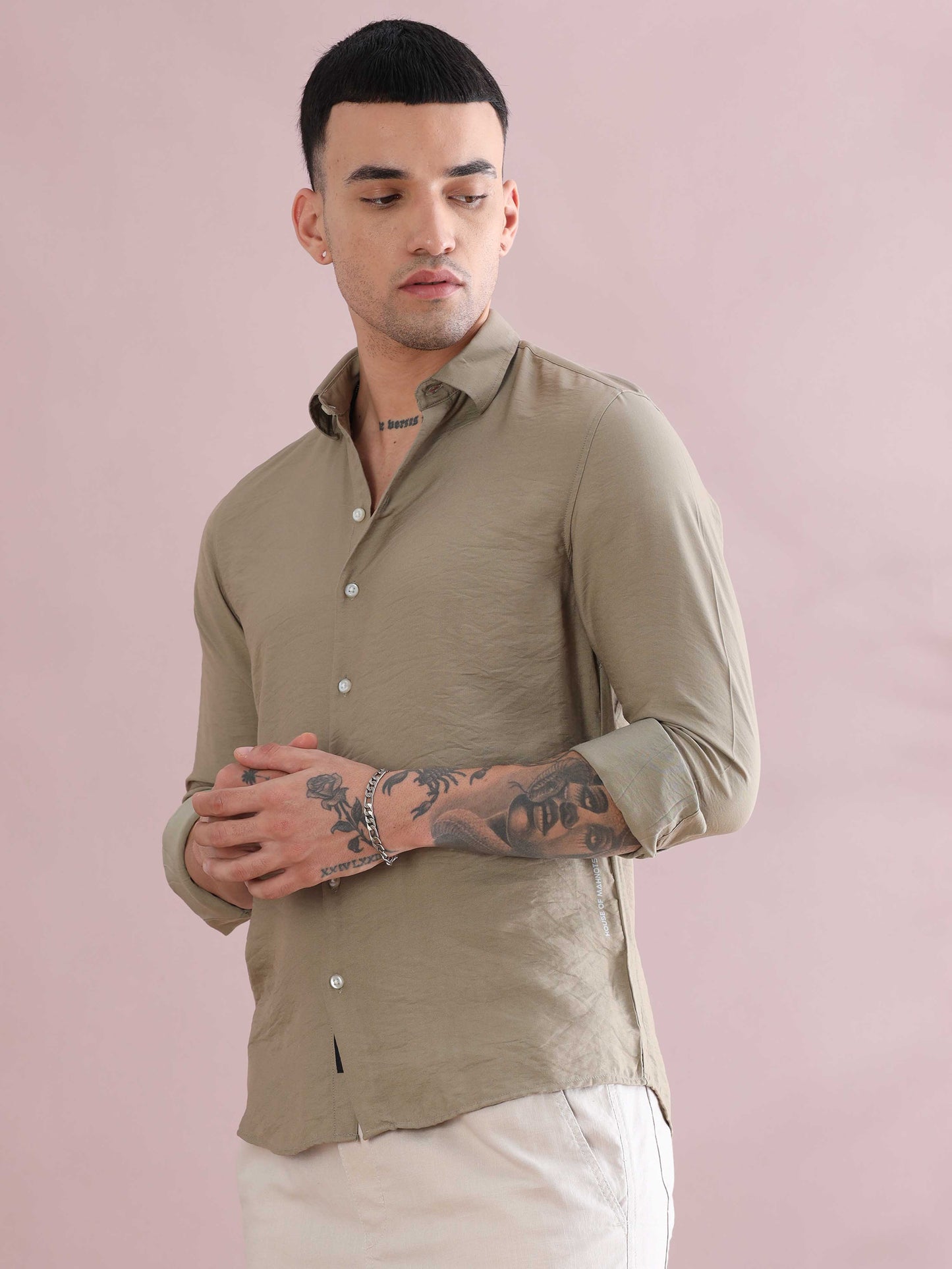 Green Imported Regular Fit Crush Solid Shirt