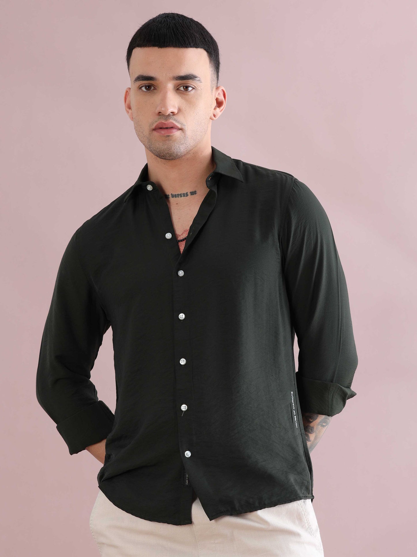 Olive Green Solid Imported Crush Shirt