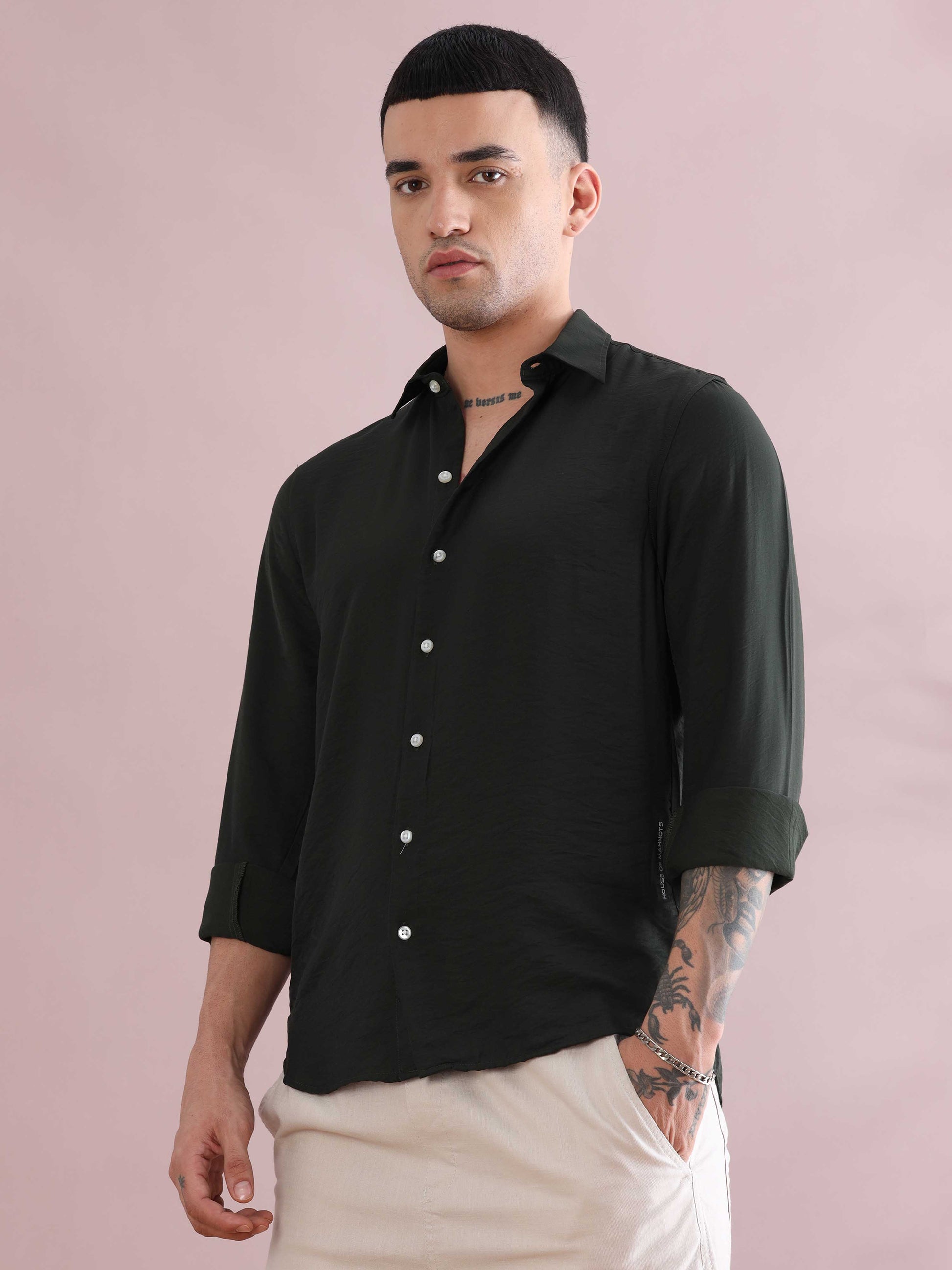 Olive Green Solid Imported Crush Shirt