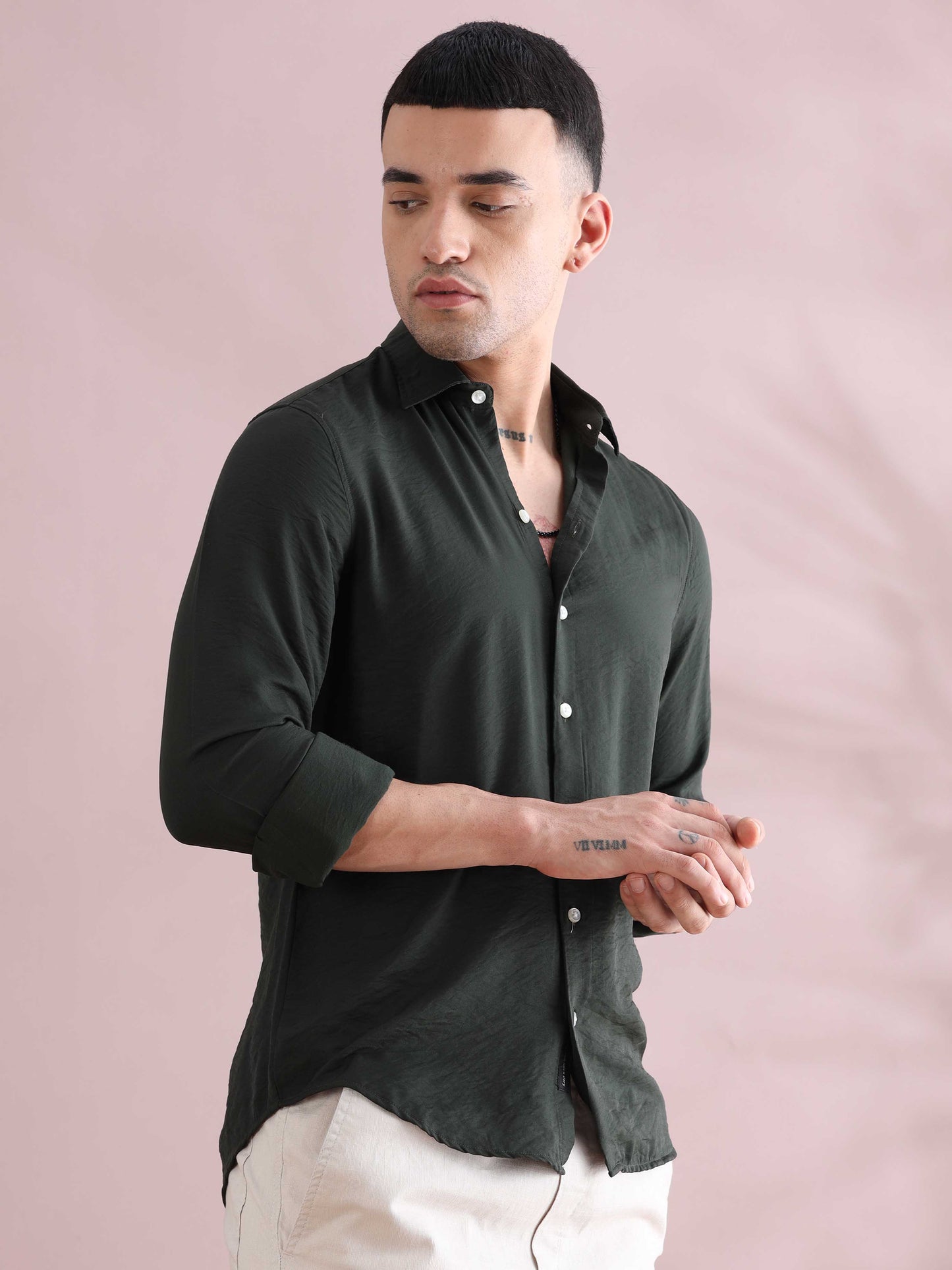 Olive Green Solid Imported Crush Shirt