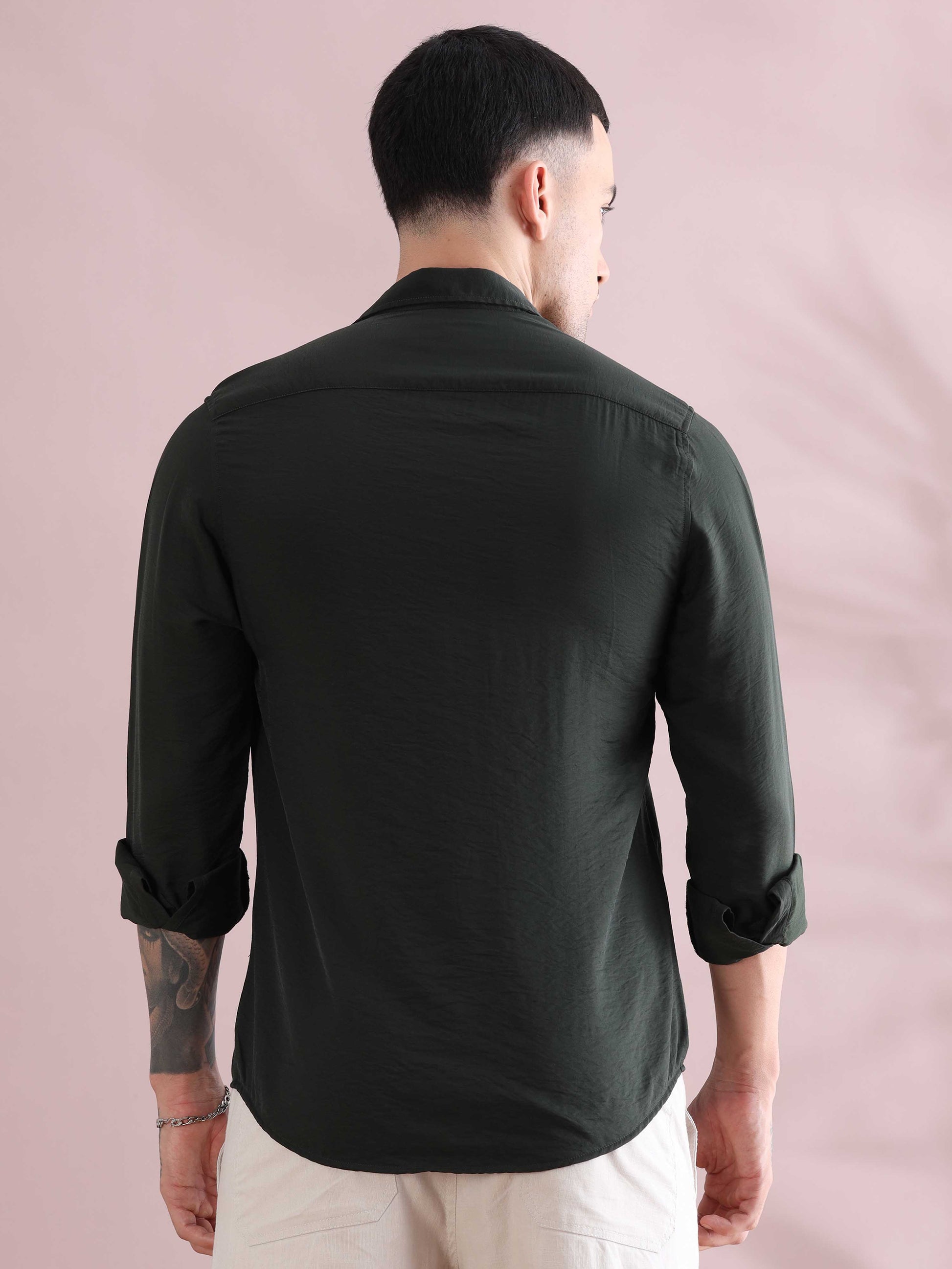 Olive Green Solid Imported Crush Shirt