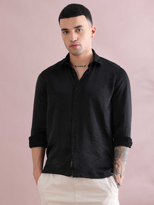 Yangon Black Imported NR Satin Crush Shirt