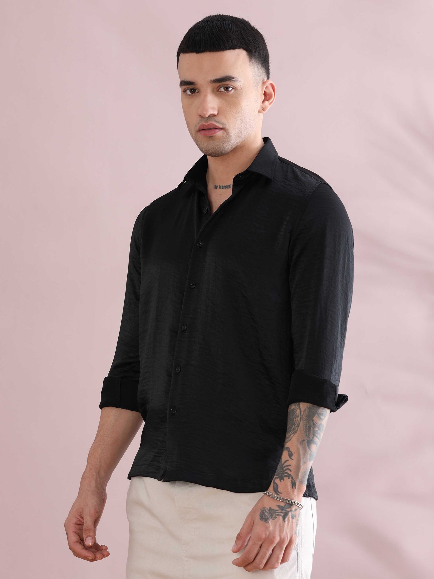 Yangon Black Imported NR Satin Crush Shirt