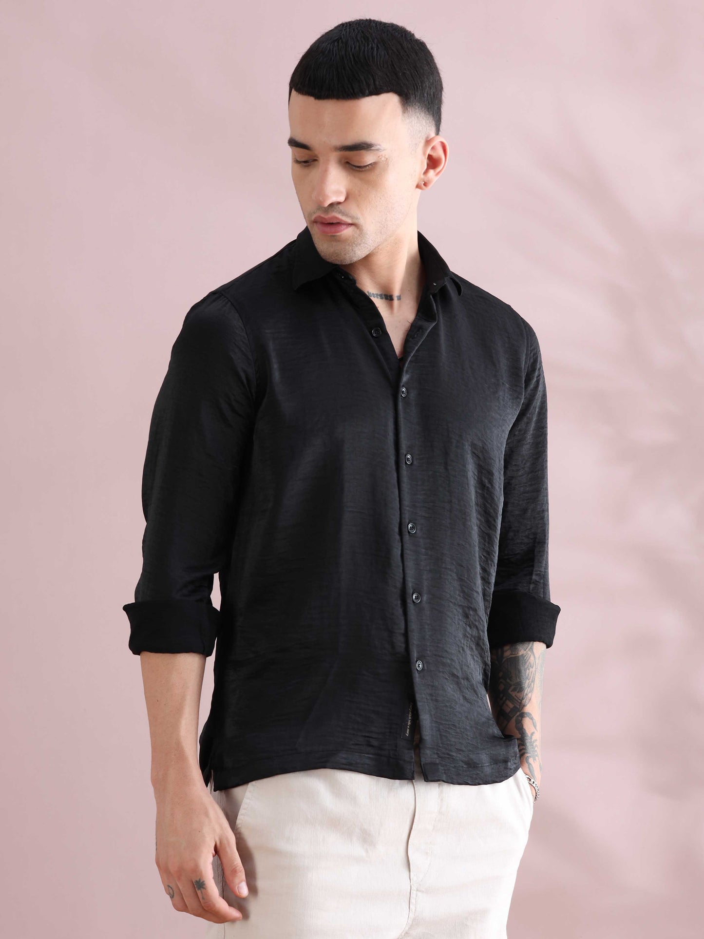 Yangon Black Imported NR Satin Crush Shirt