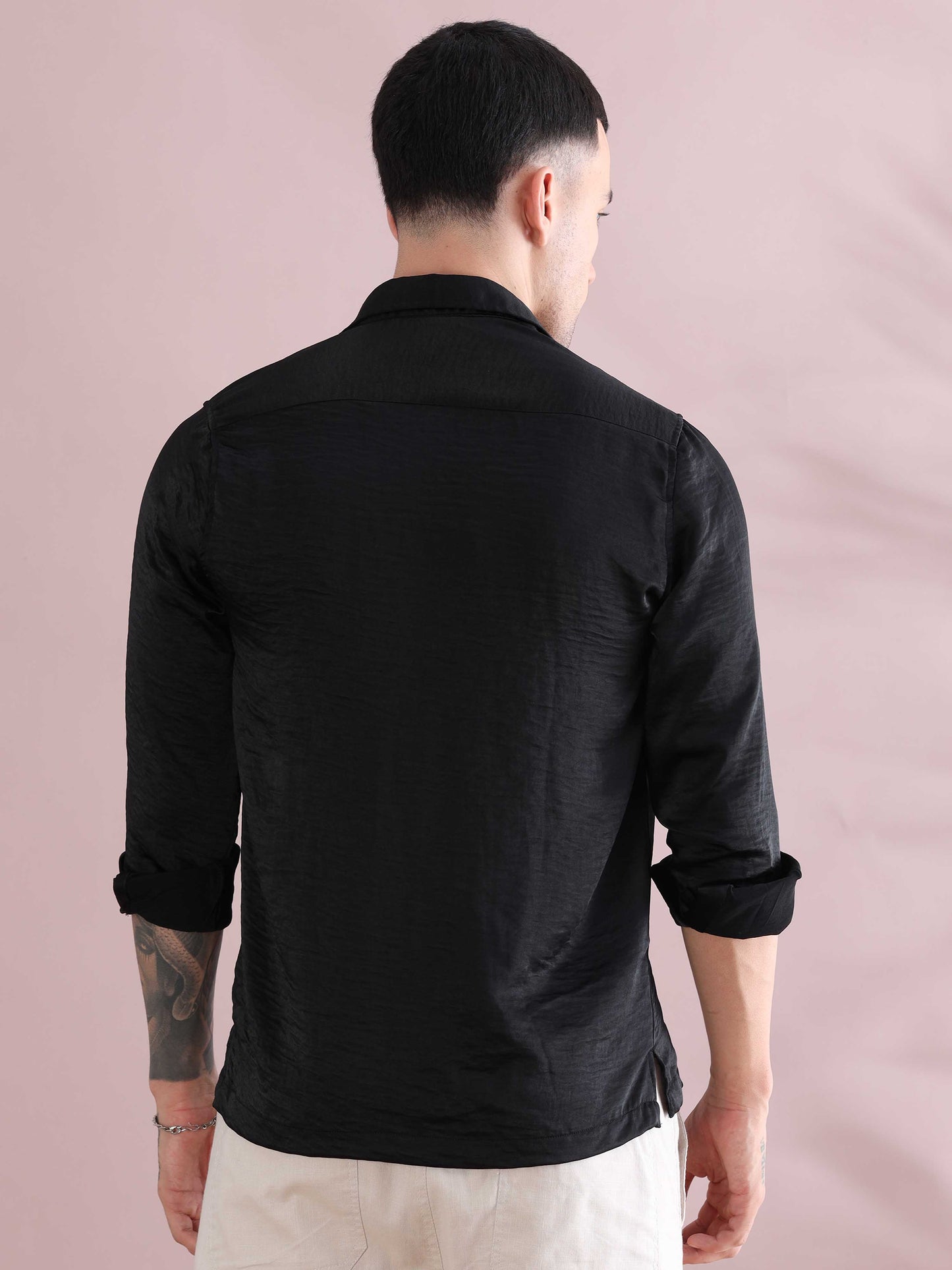 Yangon Black Imported NR Satin Crush Shirt