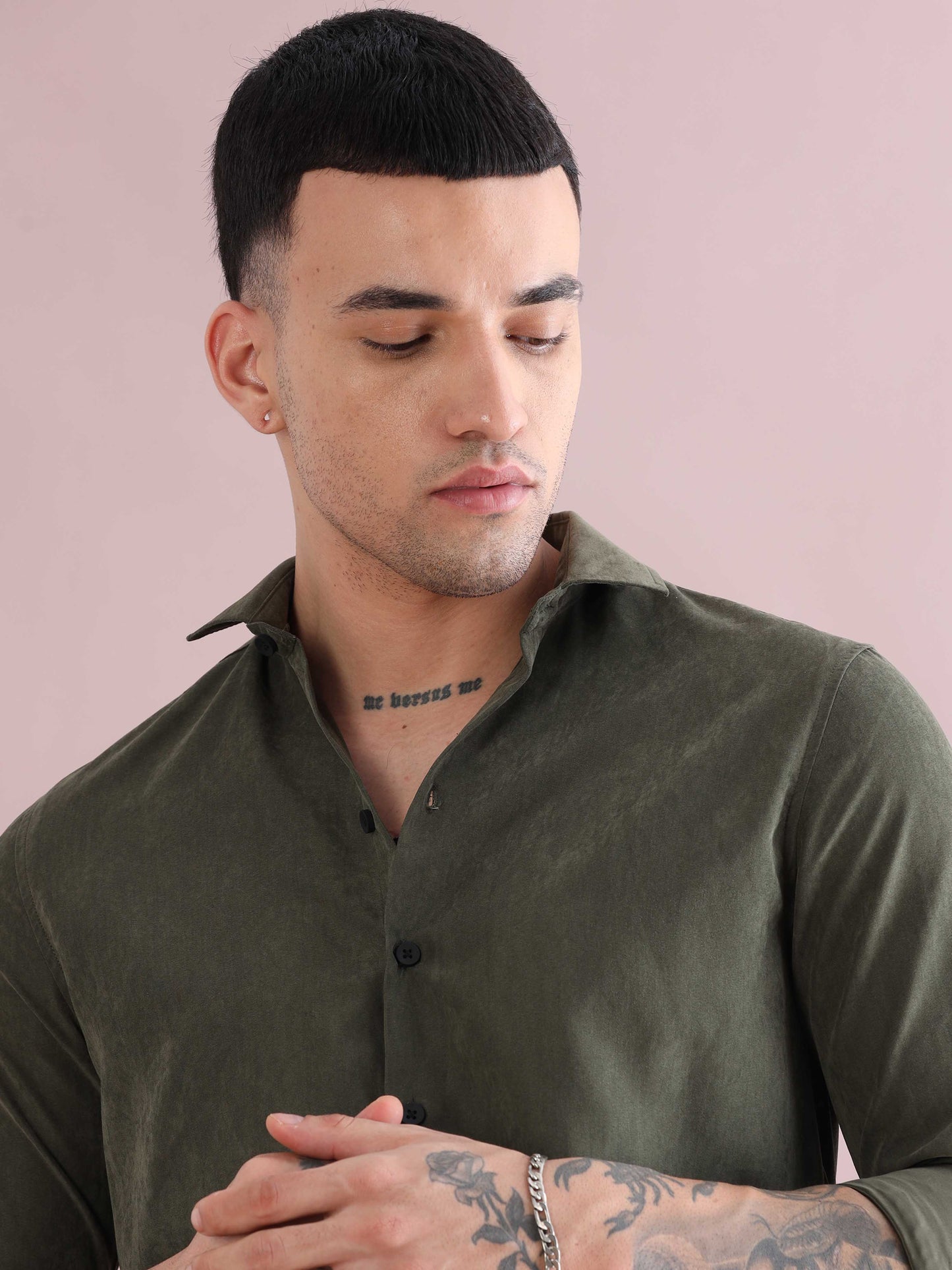 Mens Velvet Dark Grey Solid Shirt