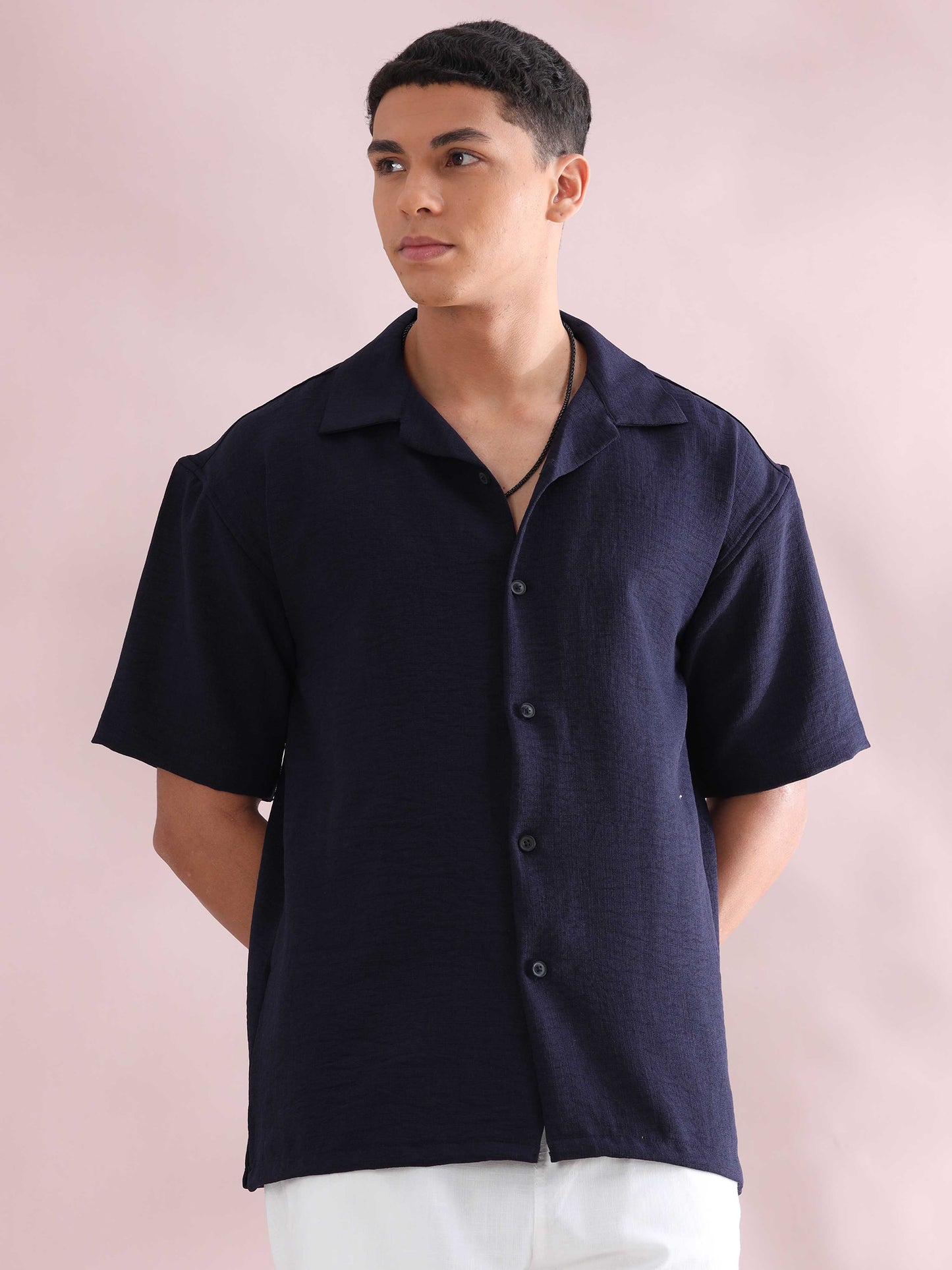 Eton Navy Cuban Collar Shirt