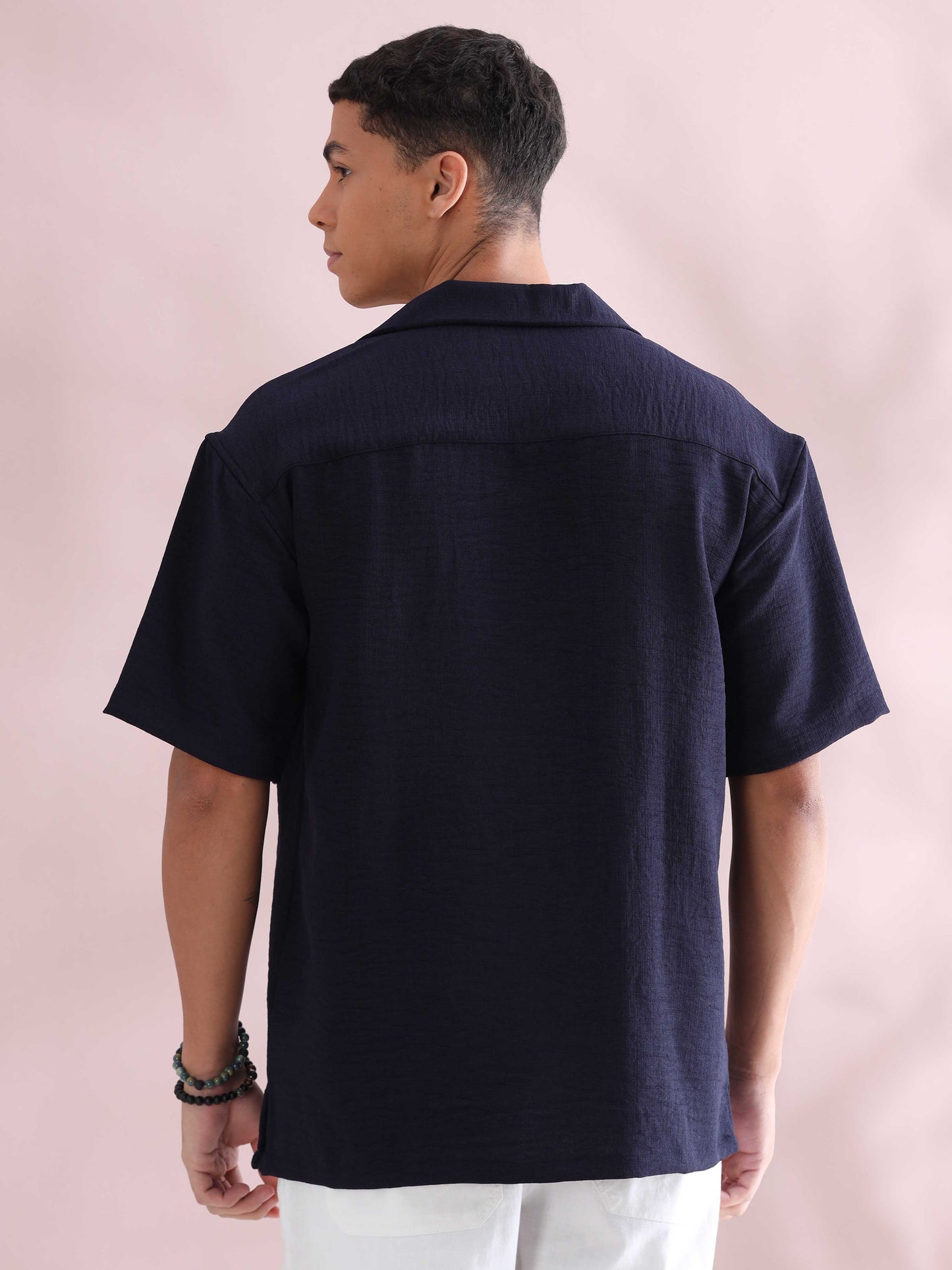 Eton Navy Cuban Collar Shirt