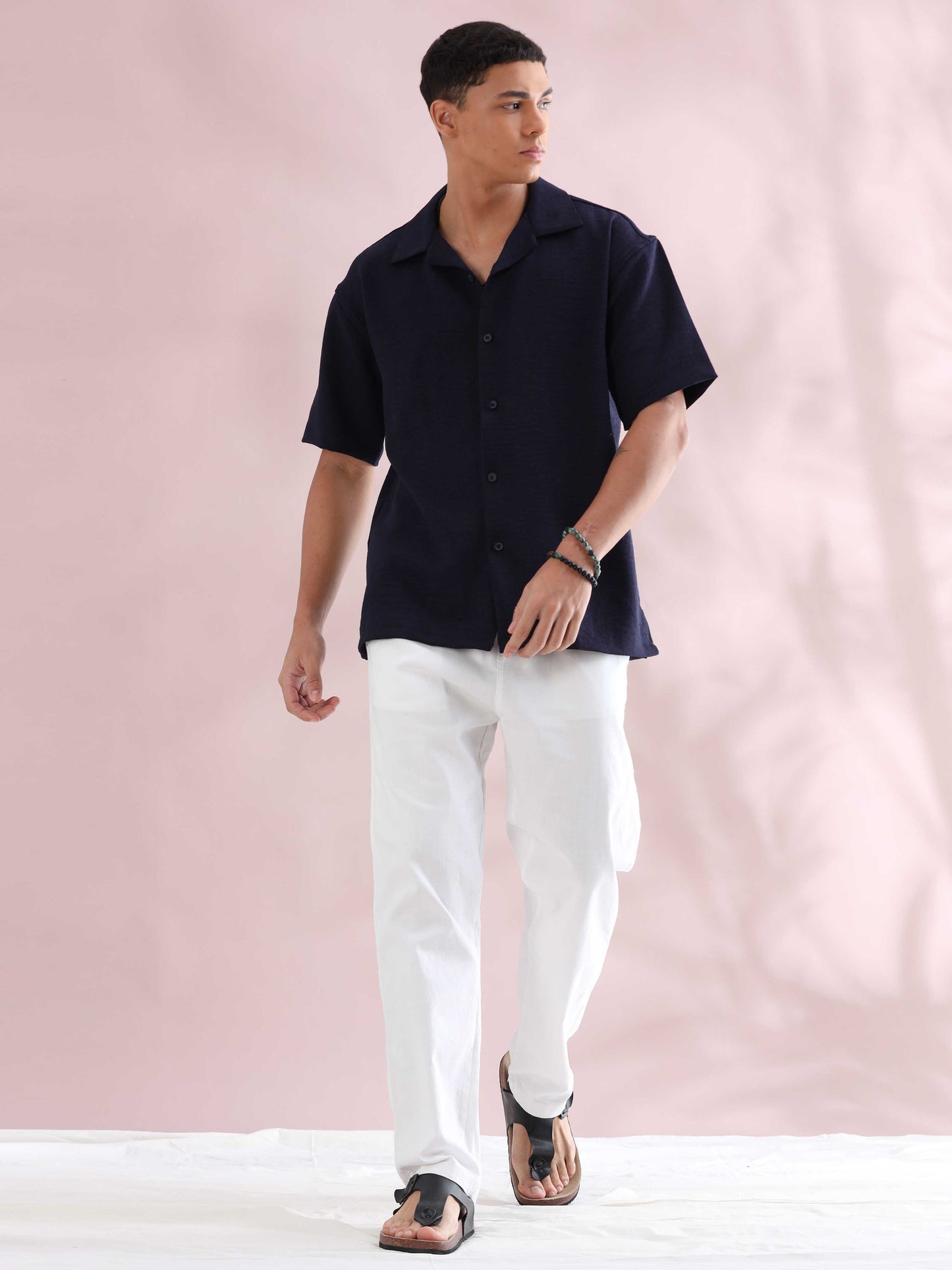 Eton Navy Cuban Collar Shirt