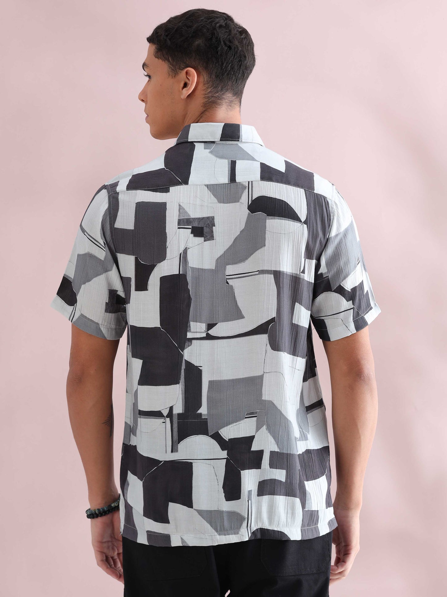 Helela Grey Blocks Digital Print Shirt