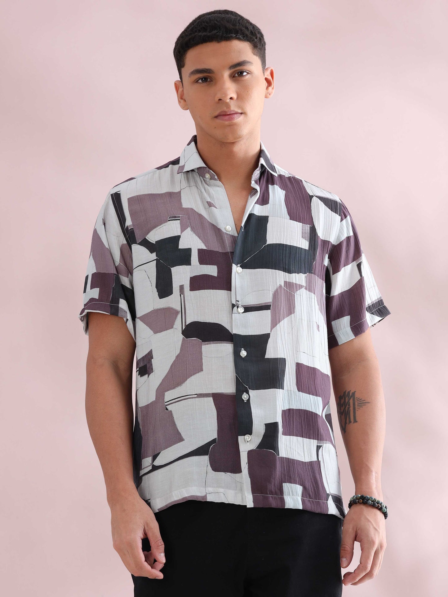 Helela Purple Blocks Digital Print Shirt