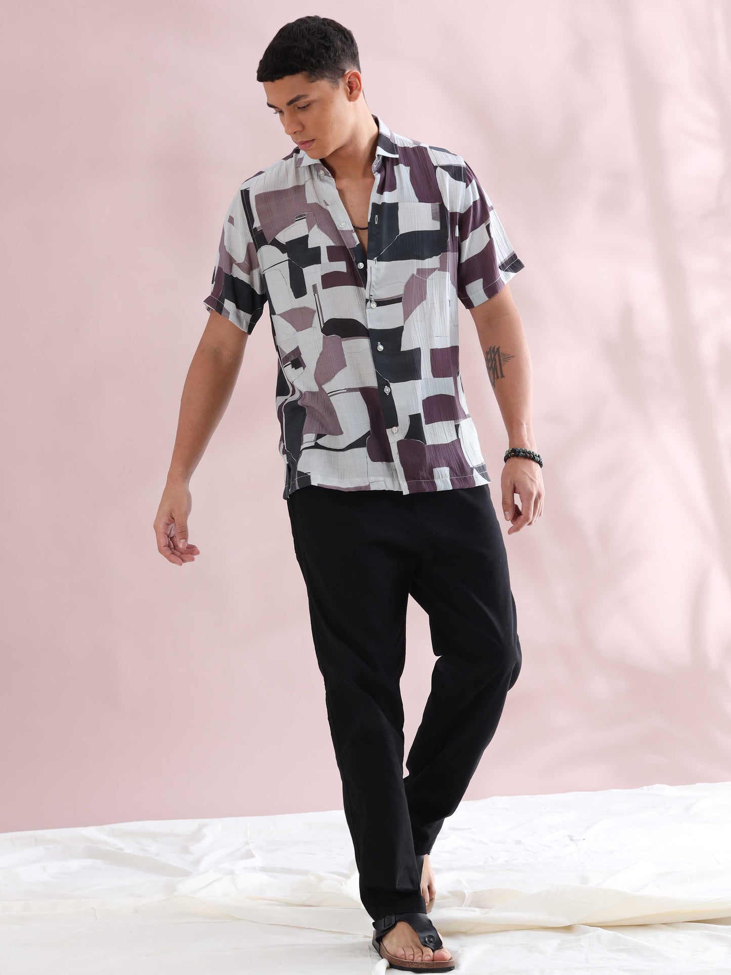 Helela Purple Blocks Digital Print Shirt