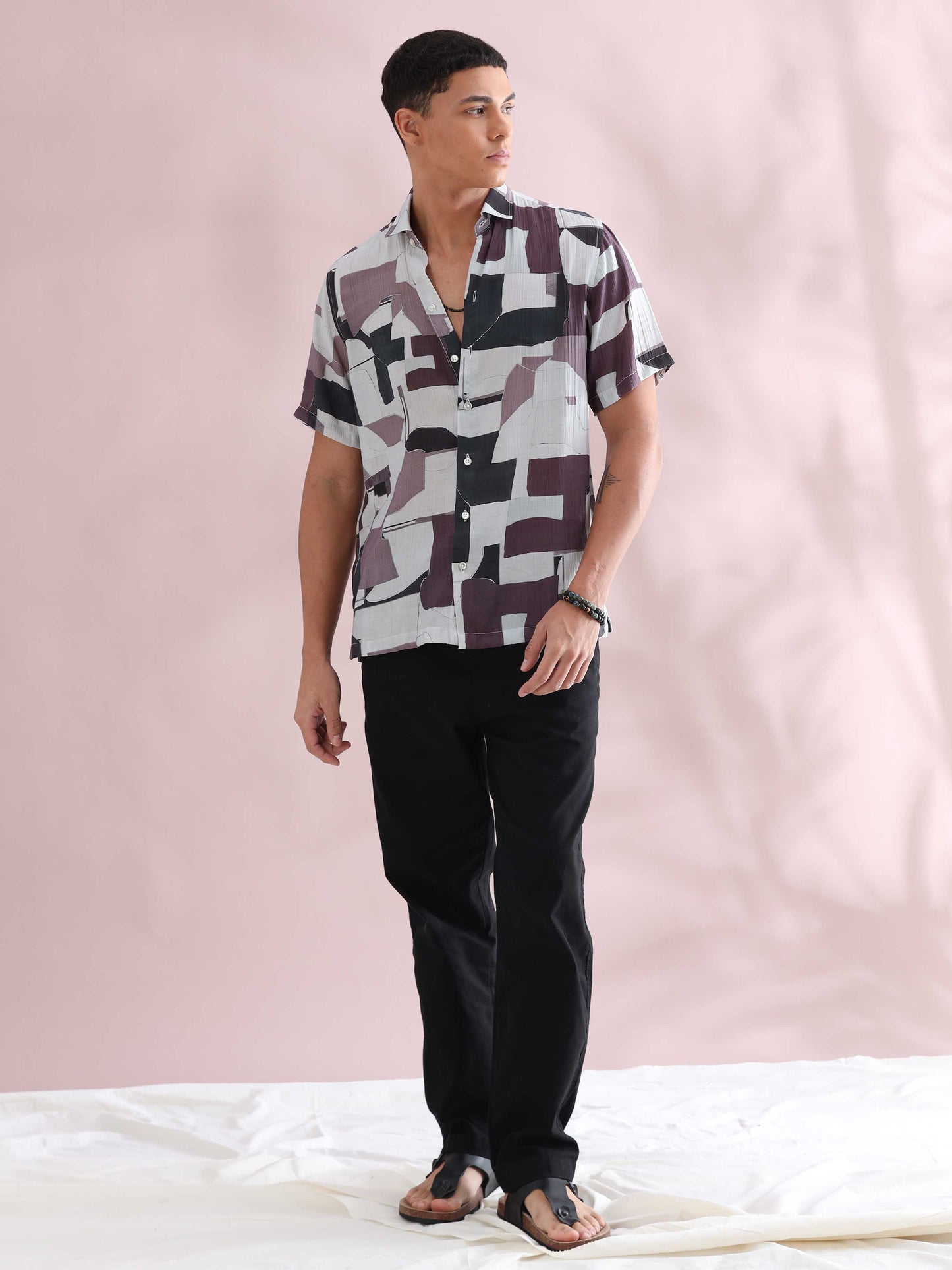 Helela Purple Blocks Digital Print Shirt