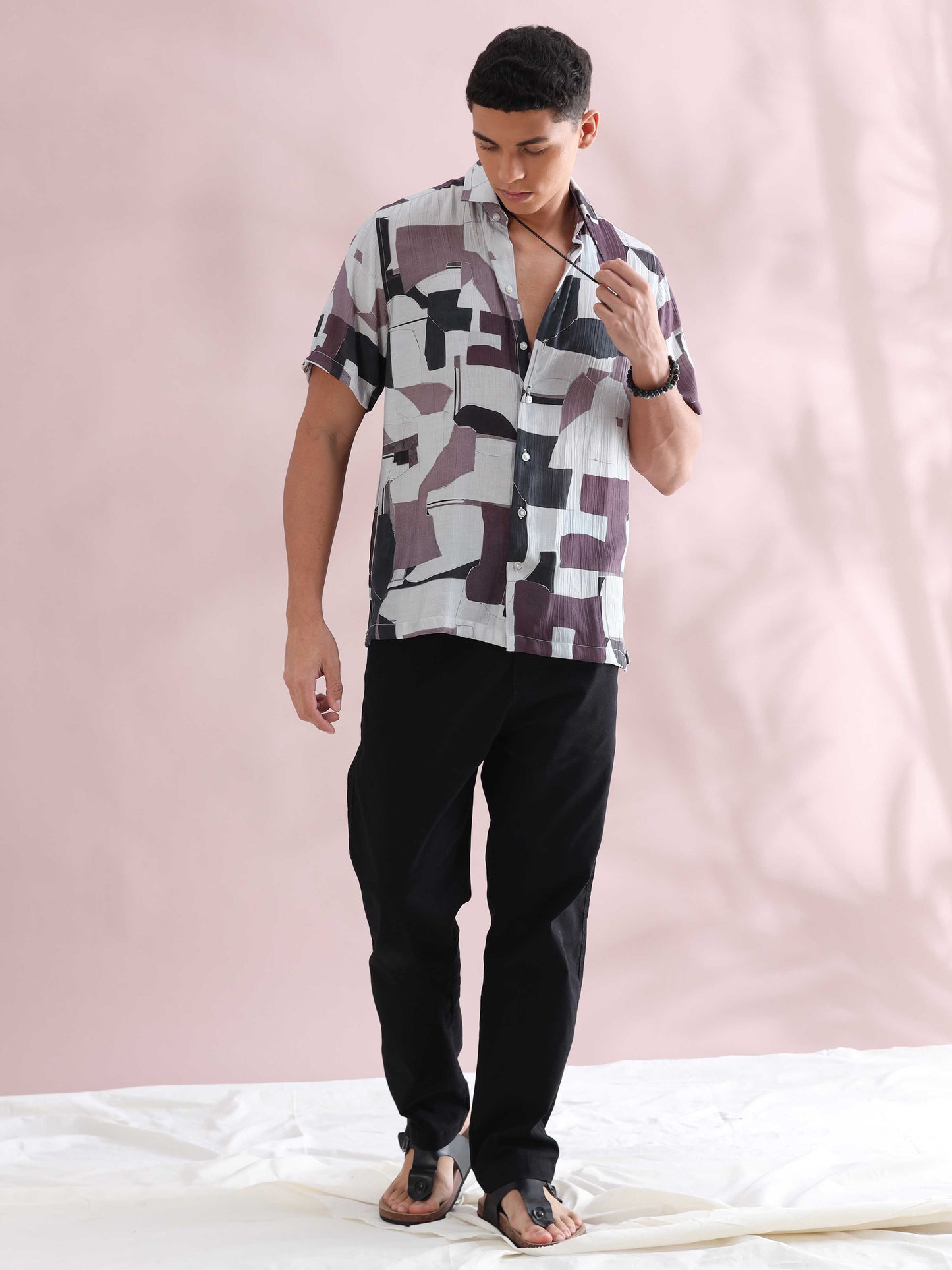 Helela Purple Blocks Digital Print Shirt