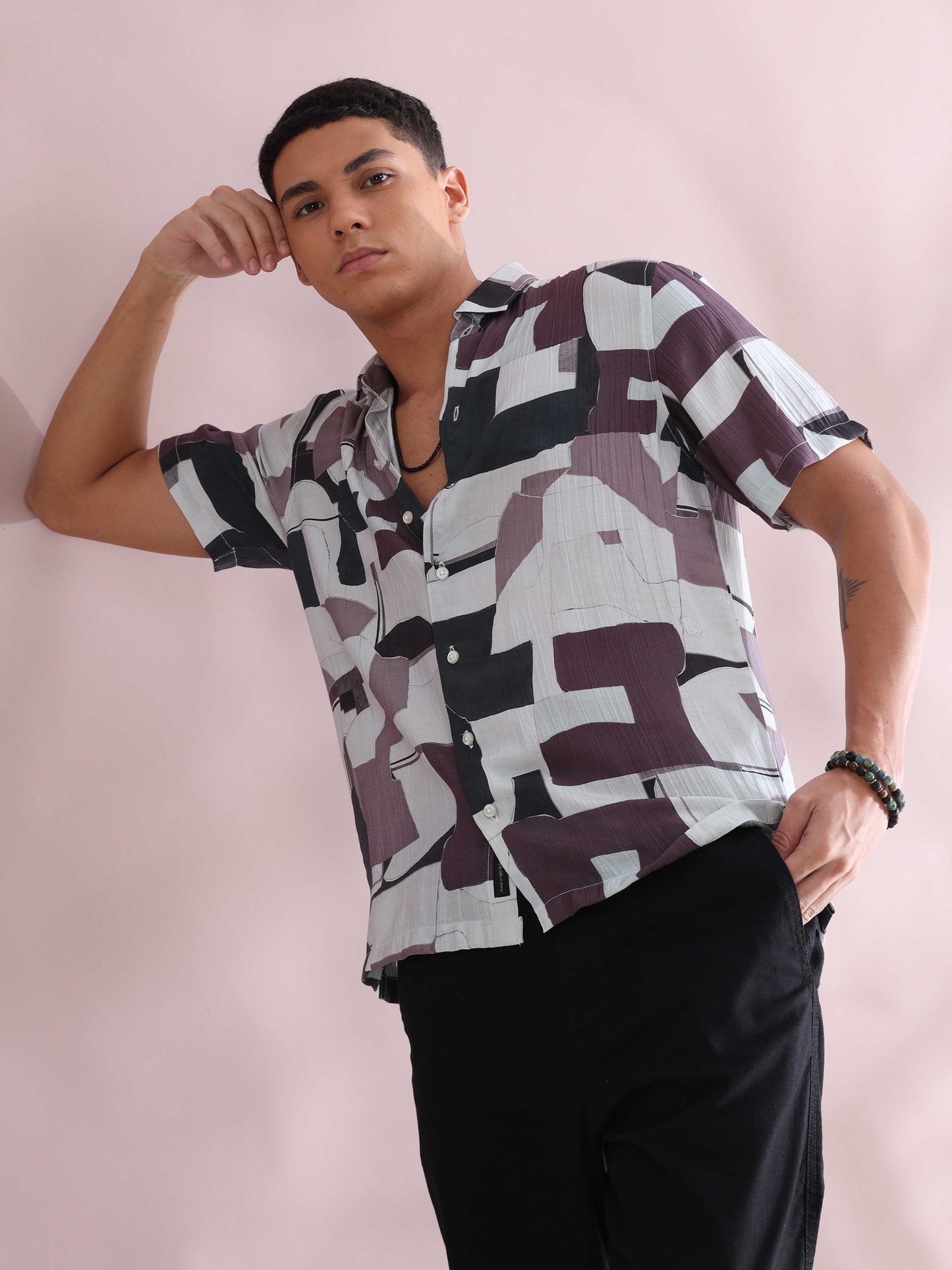 Helela Purple Blocks Digital Print Shirt