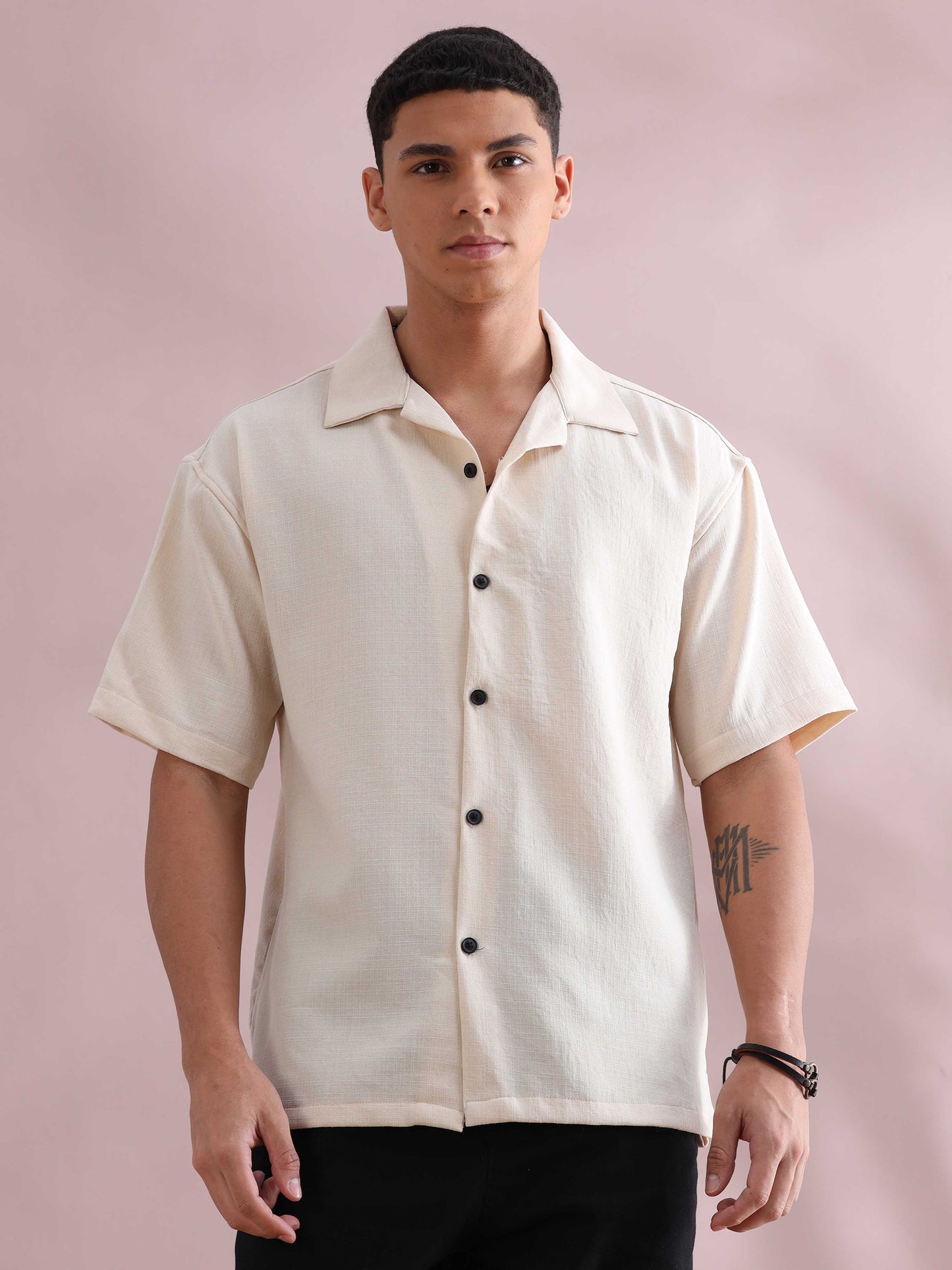 Eton Cream Cuban Collar Shirt