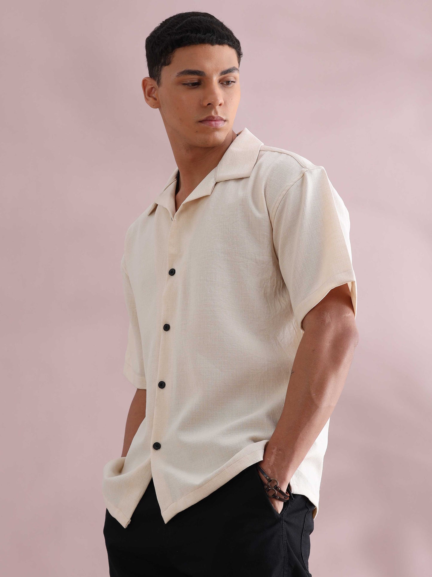 Eton Cream Cuban Collar Shirt