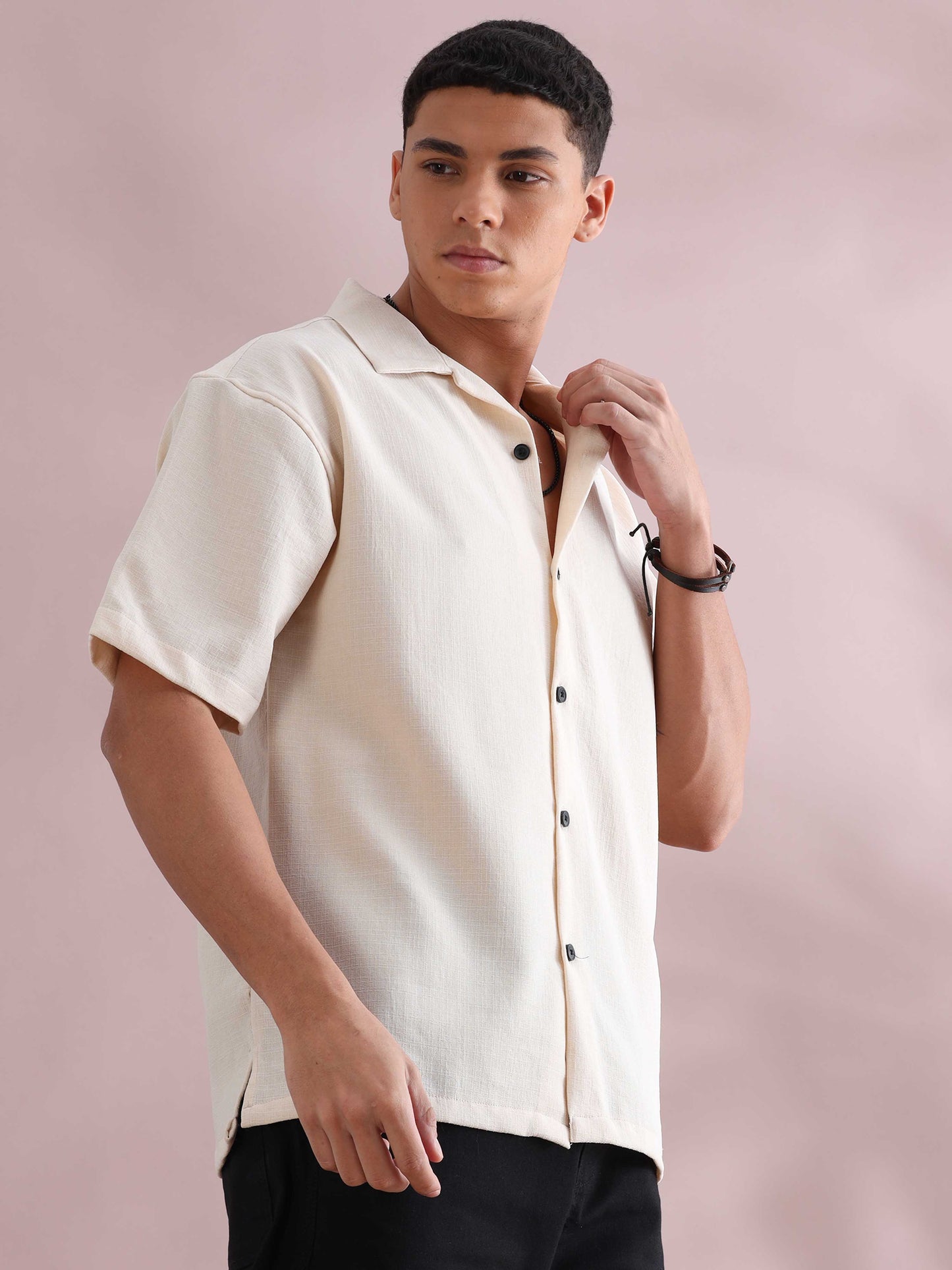 Eton Cream Cuban Collar Shirt