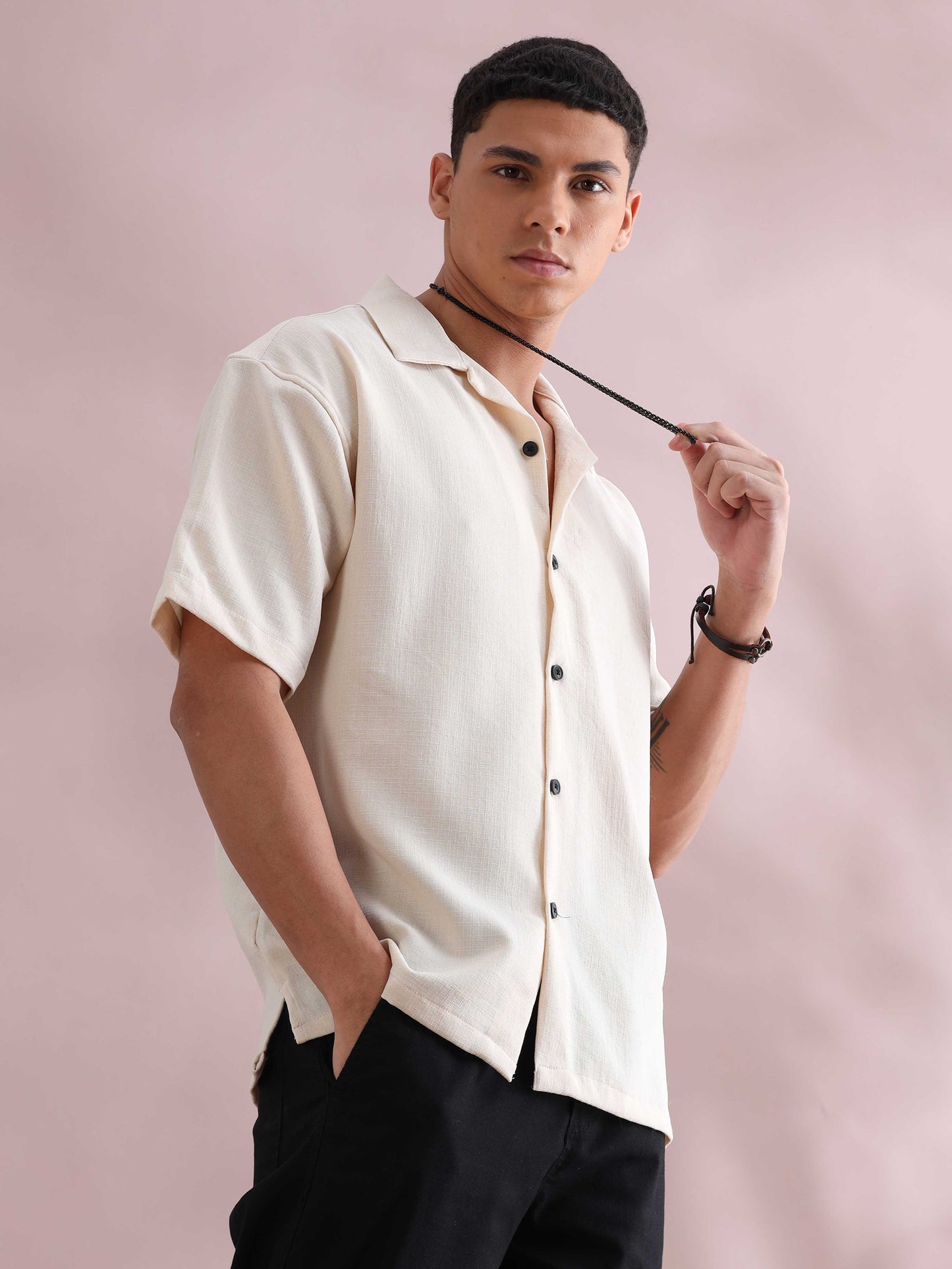 Eton Cream Cuban Collar Shirt