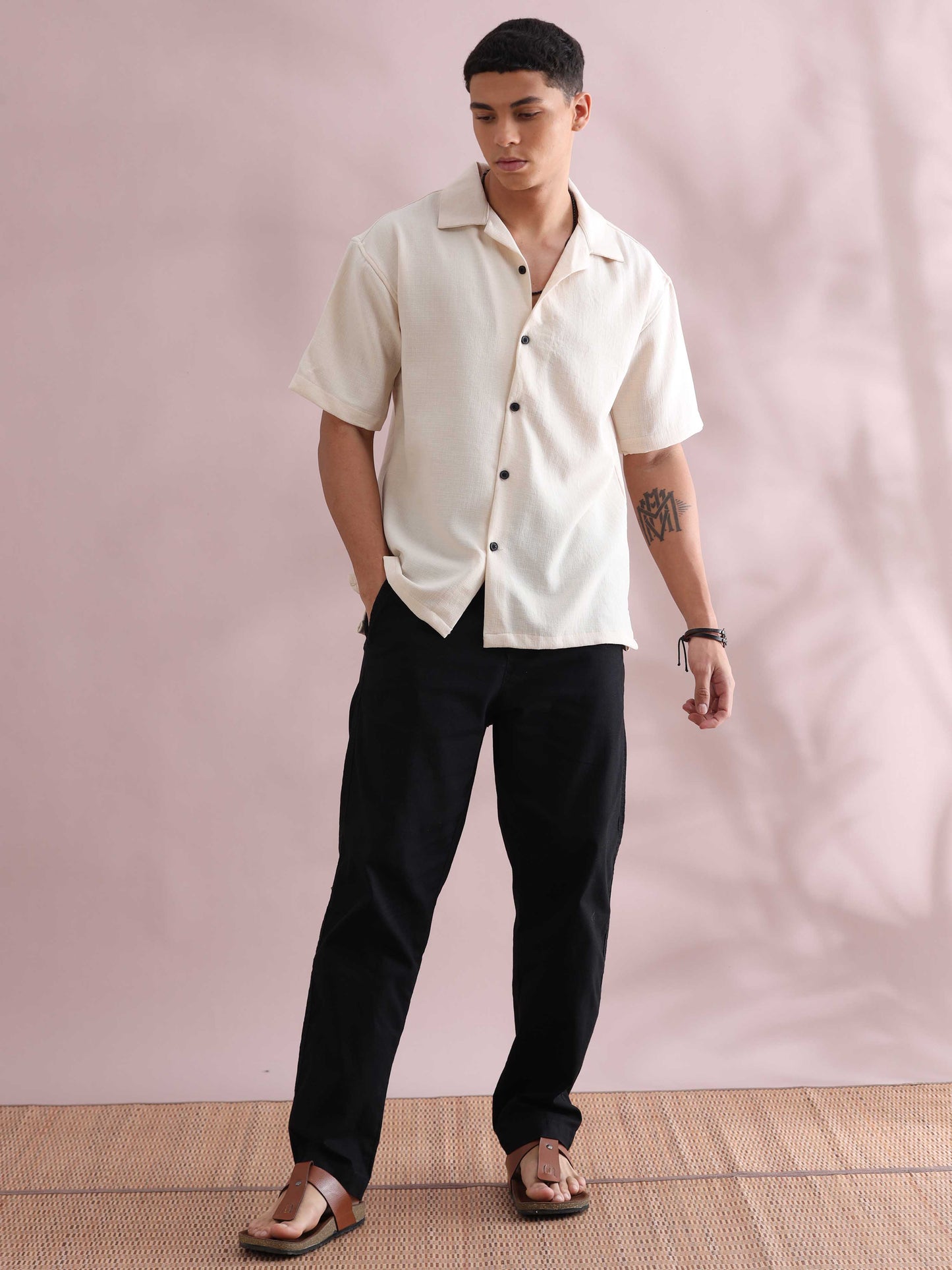 Eton Cream Cuban Collar Shirt