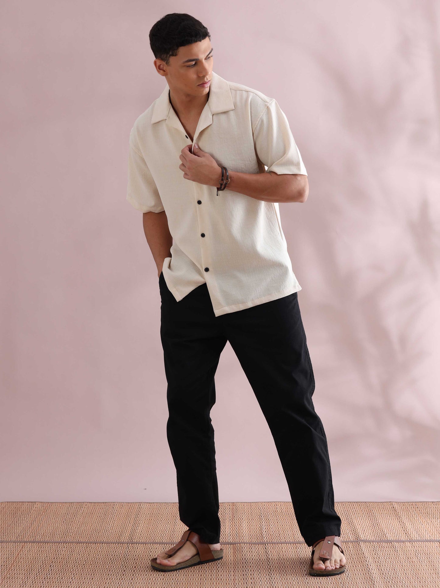 Eton Cream Cuban Collar Shirt