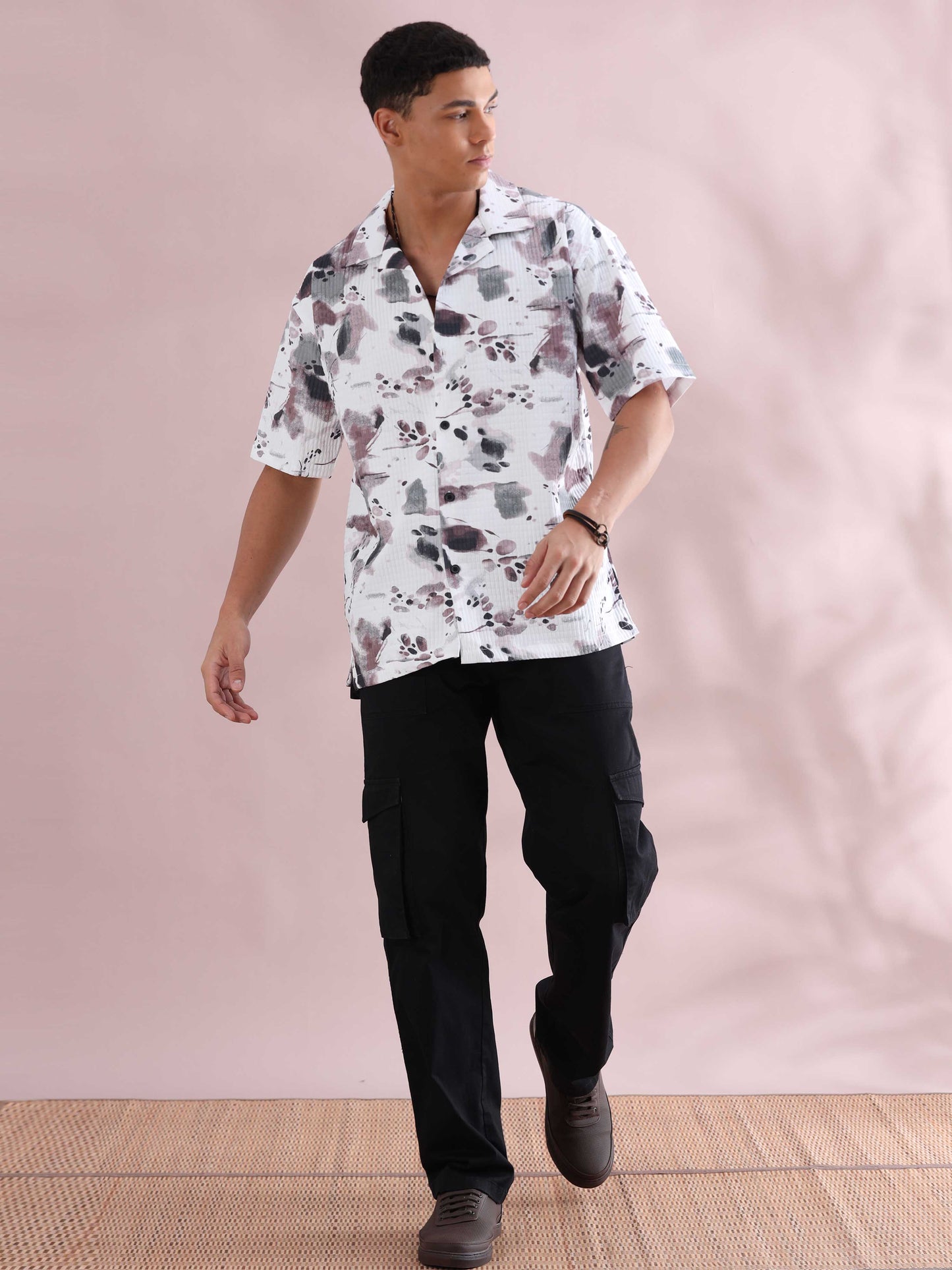 Bangkok Purple Color Splash Cuban Collar Shirt